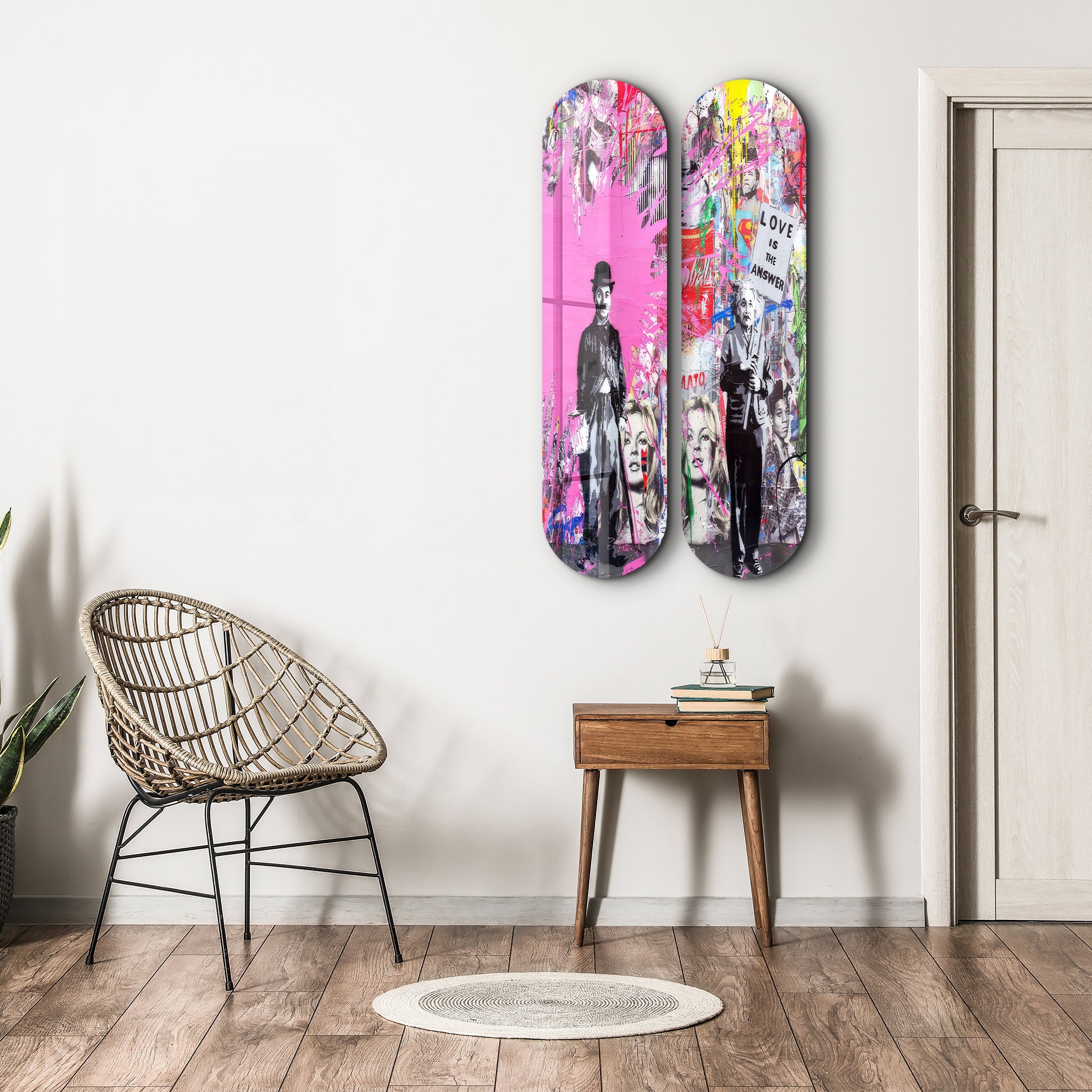 Banksy Pink Love Skateboard | Glass Wall Art