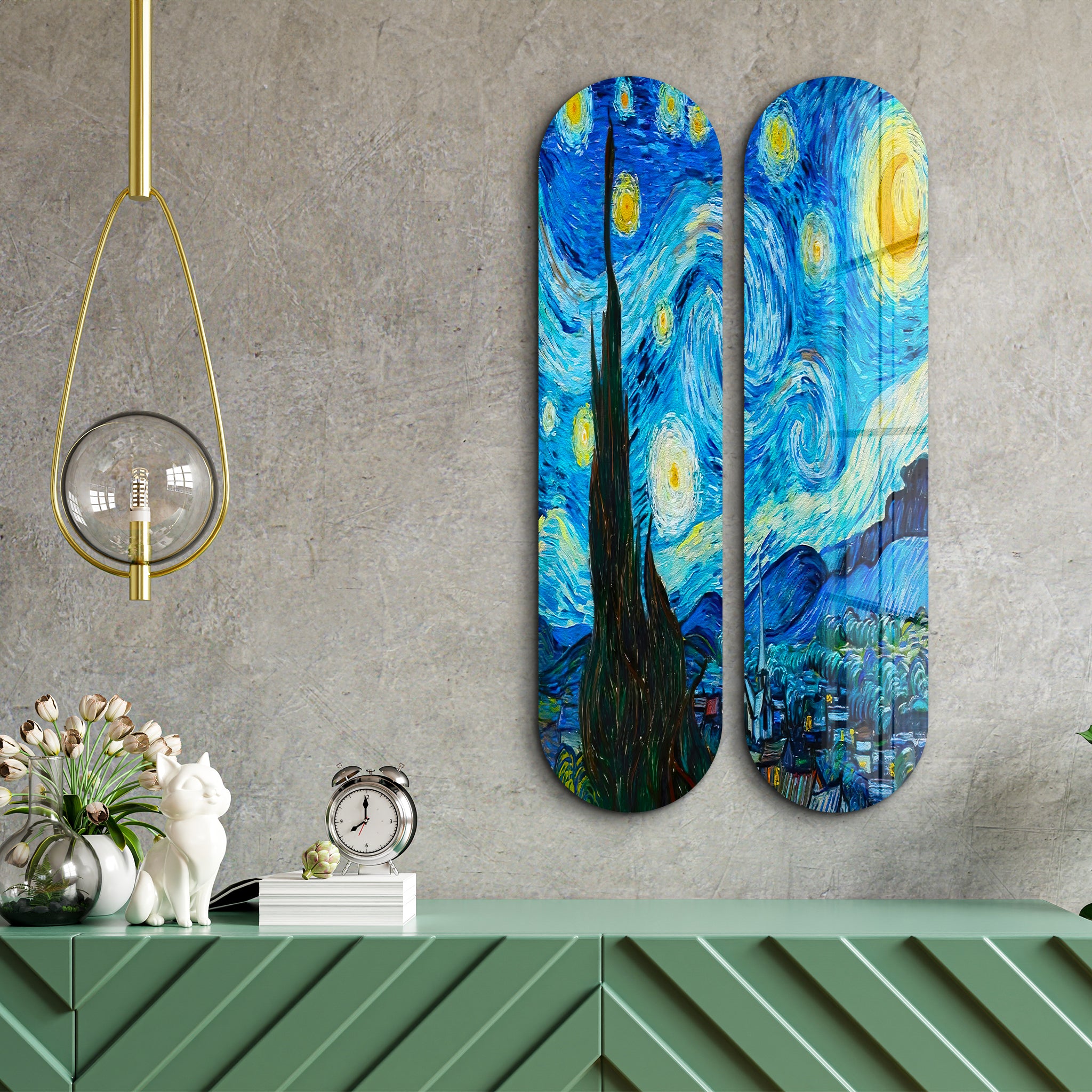 Starry Night by Van Gogh Skateboard | Glass Wall Art