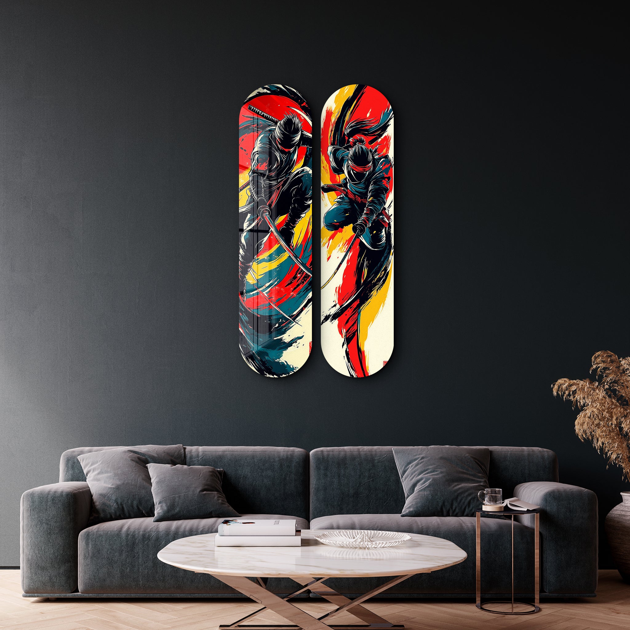 Ninja Showdown Skateboard | Glass Wall Art