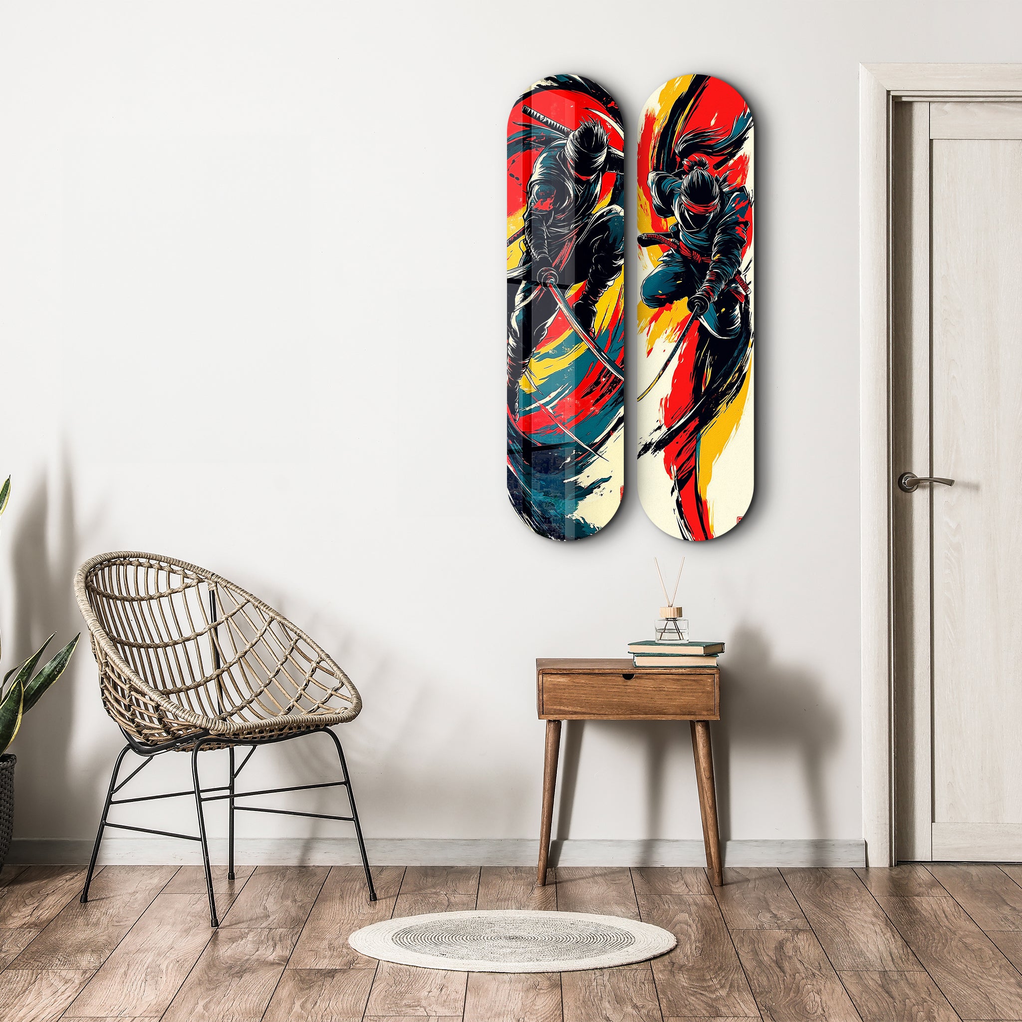 Ninja Showdown Skateboard | Glass Wall Art