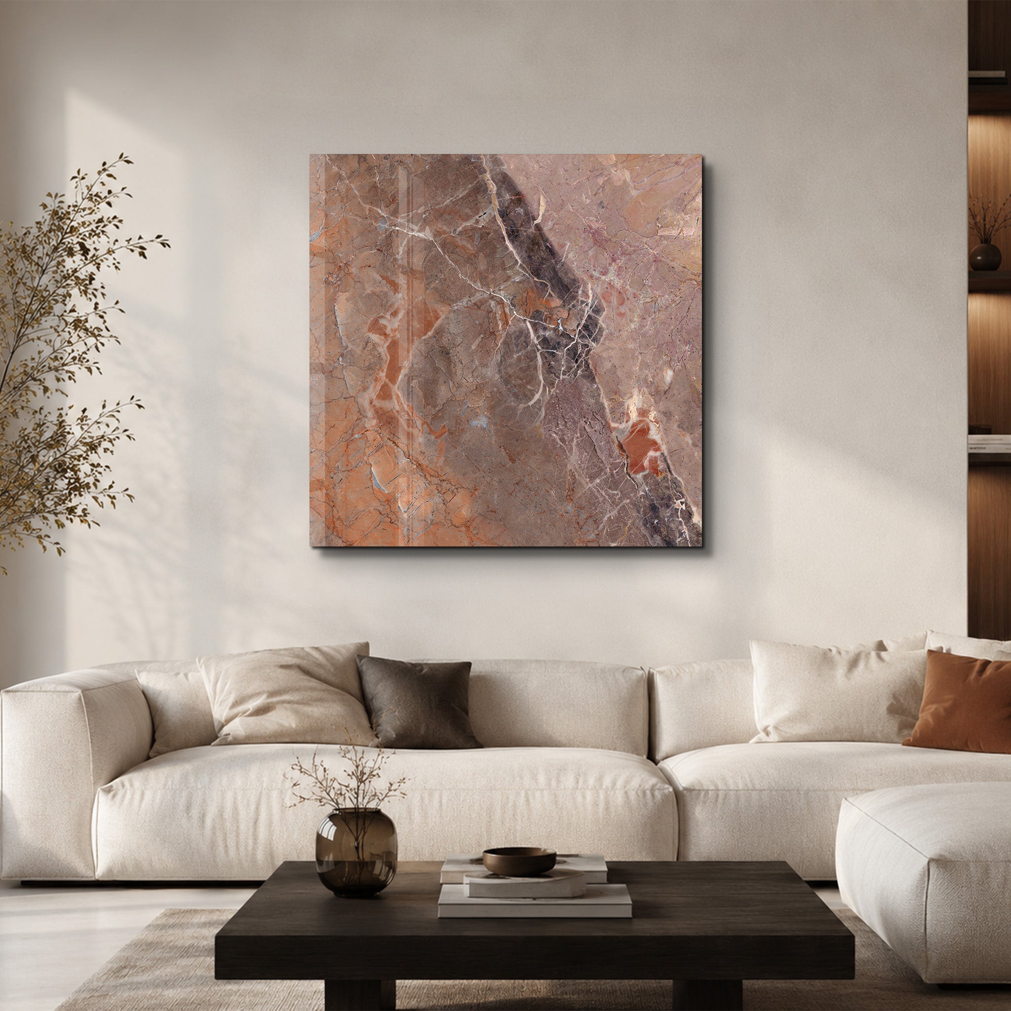 Terracotta Marble Square Art | Glass Wall Art