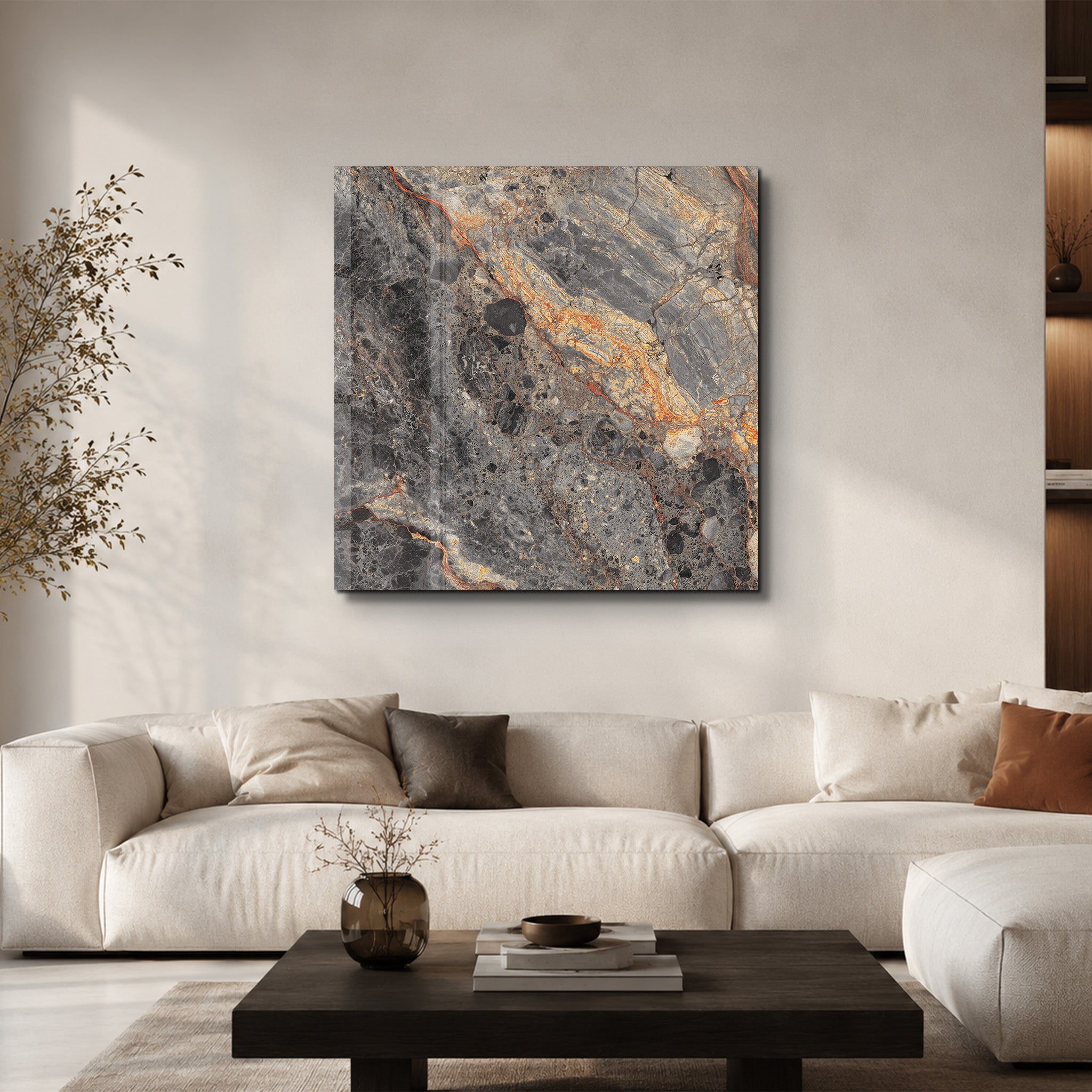Obsidian Gold Square Art | Glass Wall Art