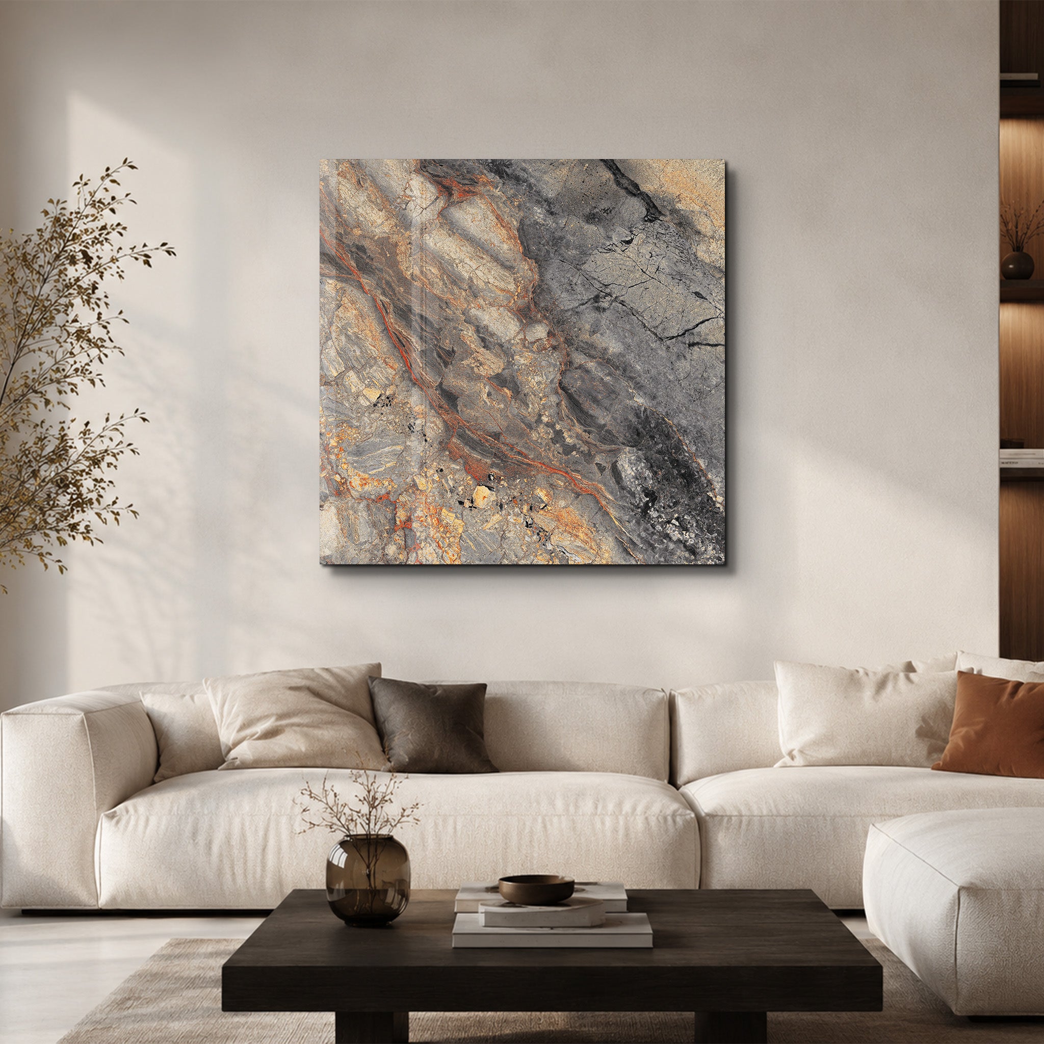 Obsidian Gold 2 Square Art | Glass Wall Art