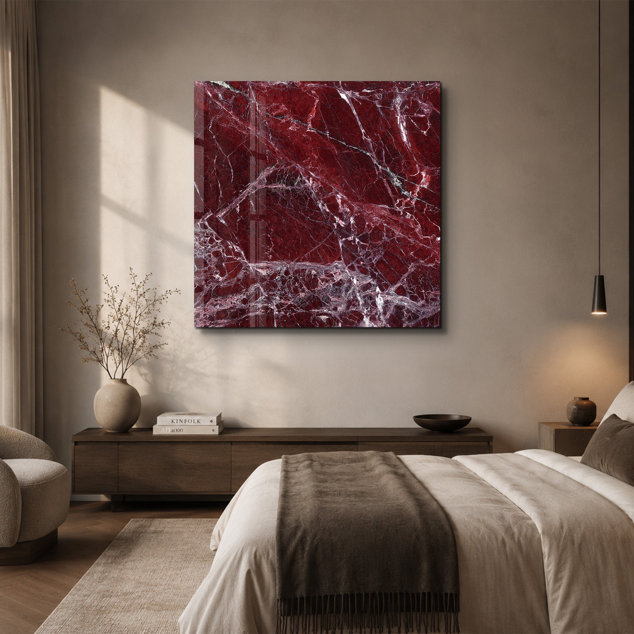 Crimson Veins Square Art | Glass Wall Art
