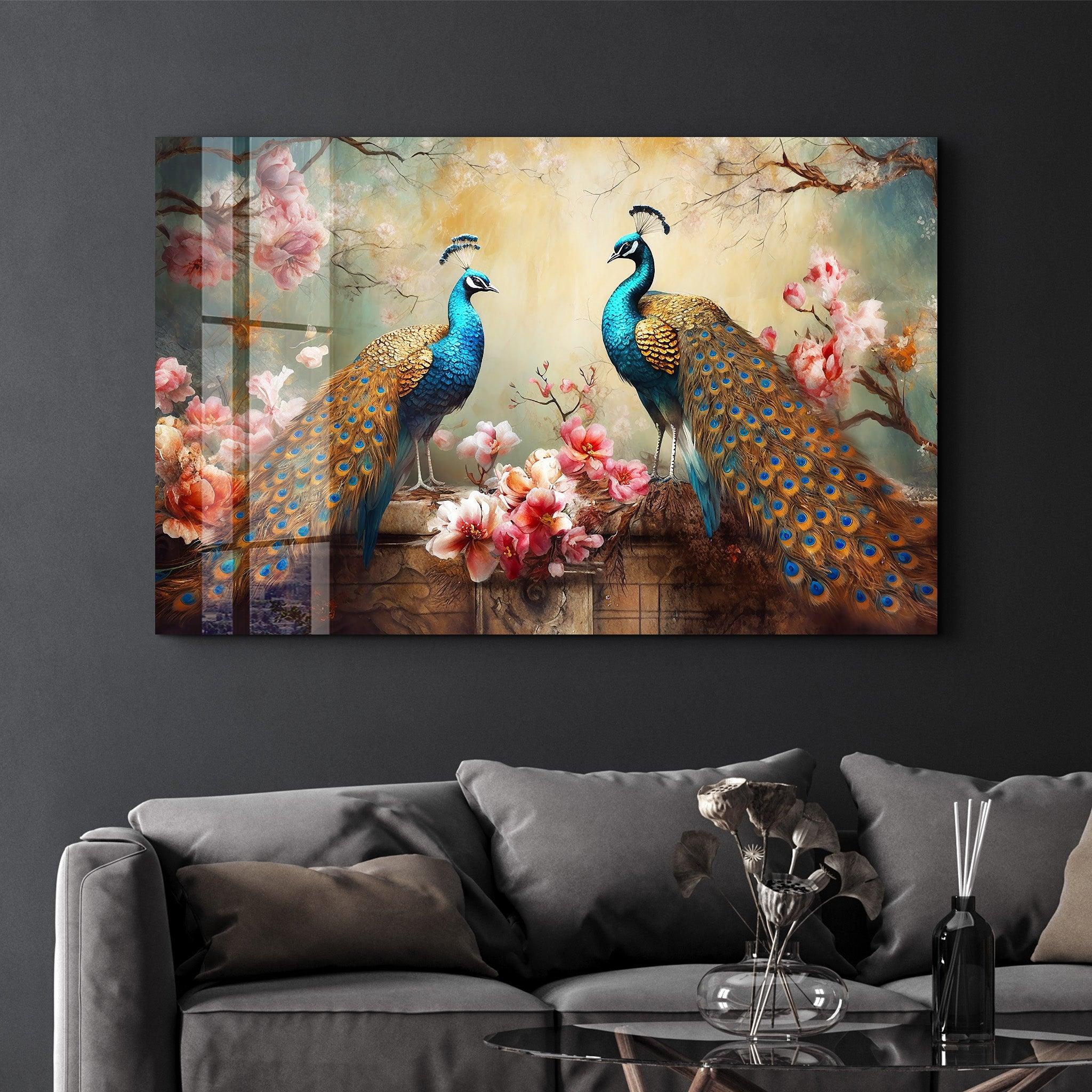 Majestic Peacocks | Glass Wall Art - Artdesigna