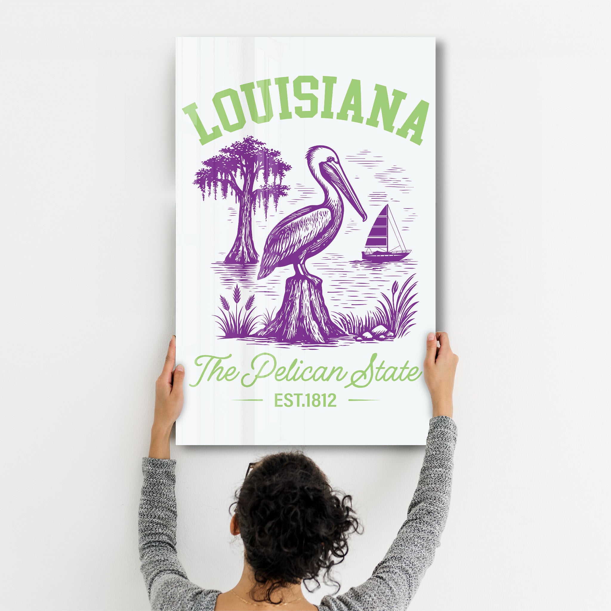 Louisiana - The Pelican State | Glass Wall Art