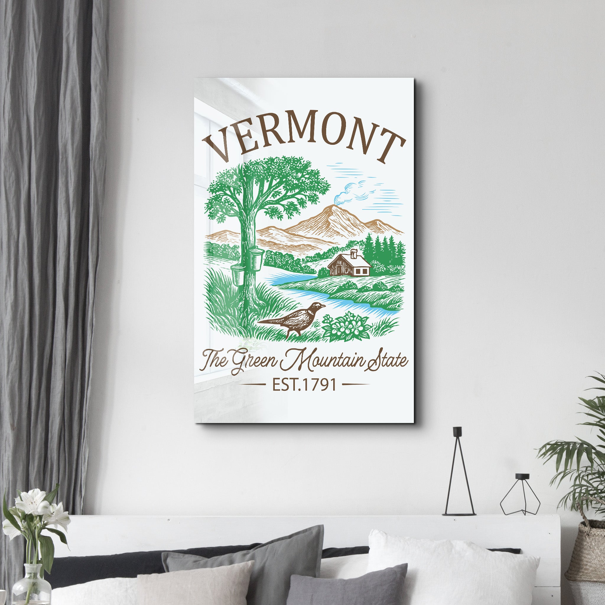 Vermont - The Green Mountain State | Glass Wall Art
