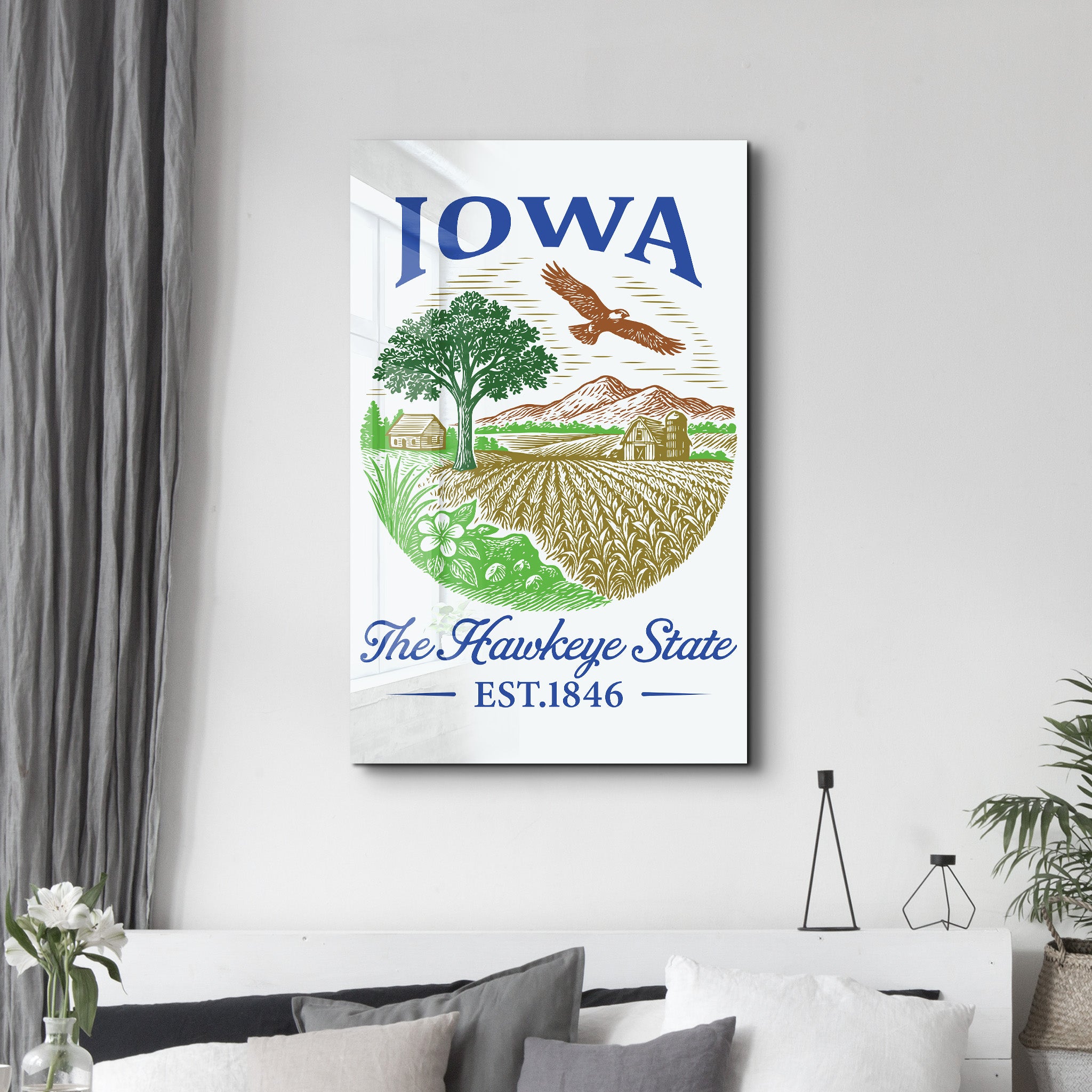 Iowa - The Hawkeye State | Glass Wall Art