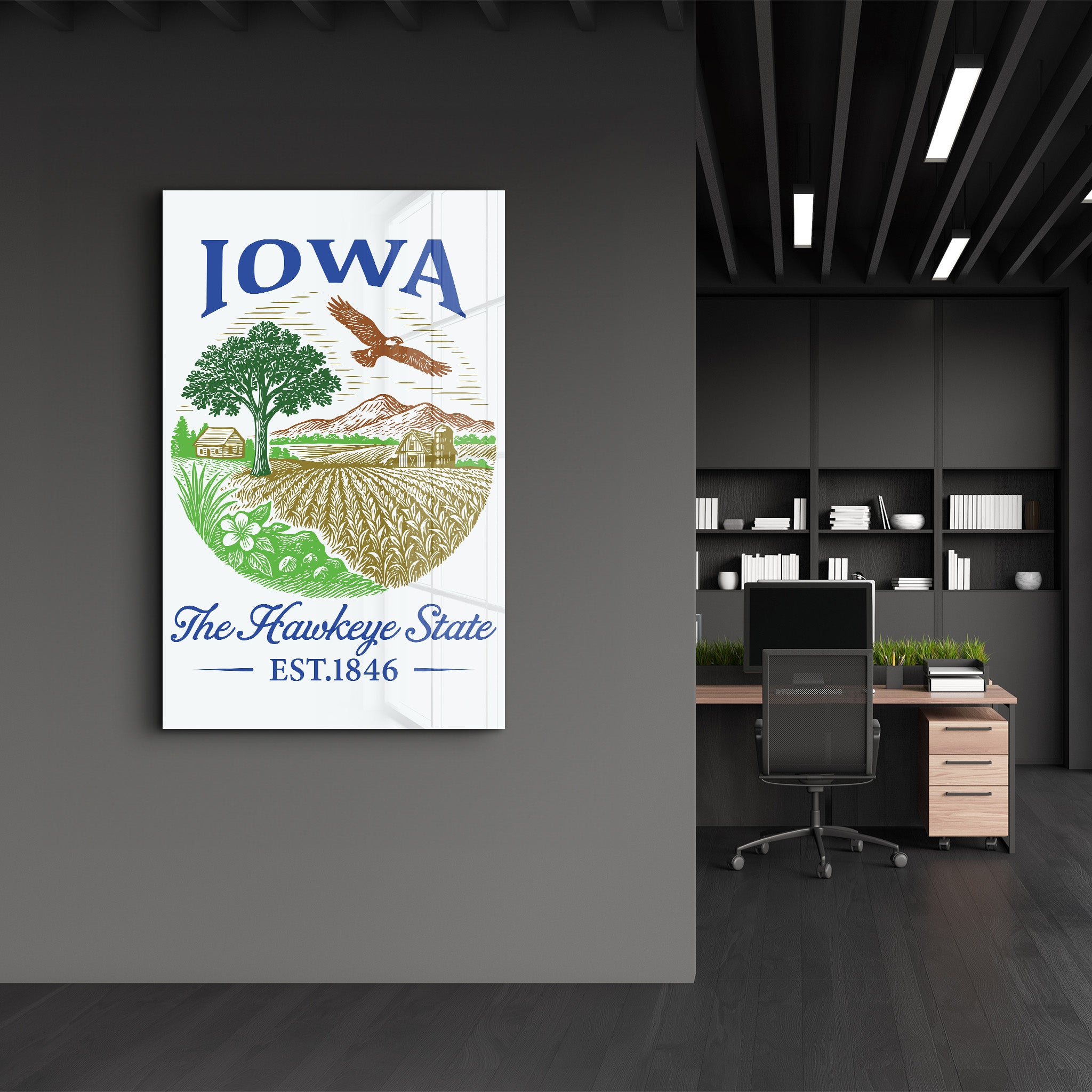 Iowa - The Hawkeye State | Glass Wall Art