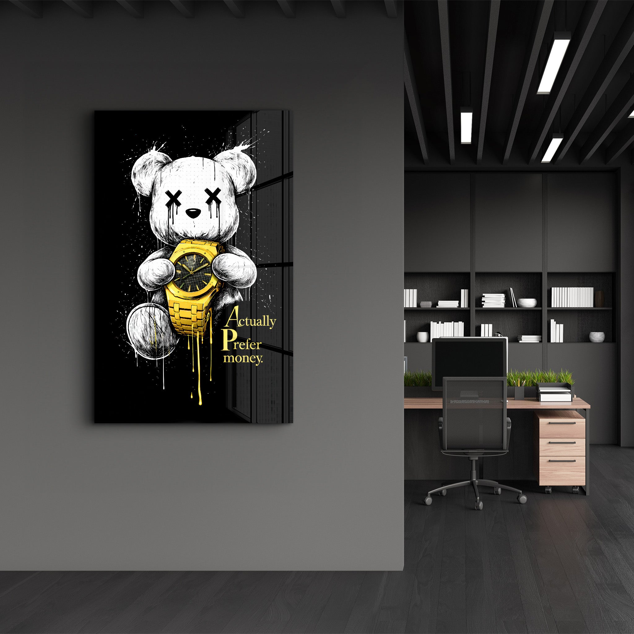 Actually Prefer Money x Sugar Teddy | Glass Wall Art