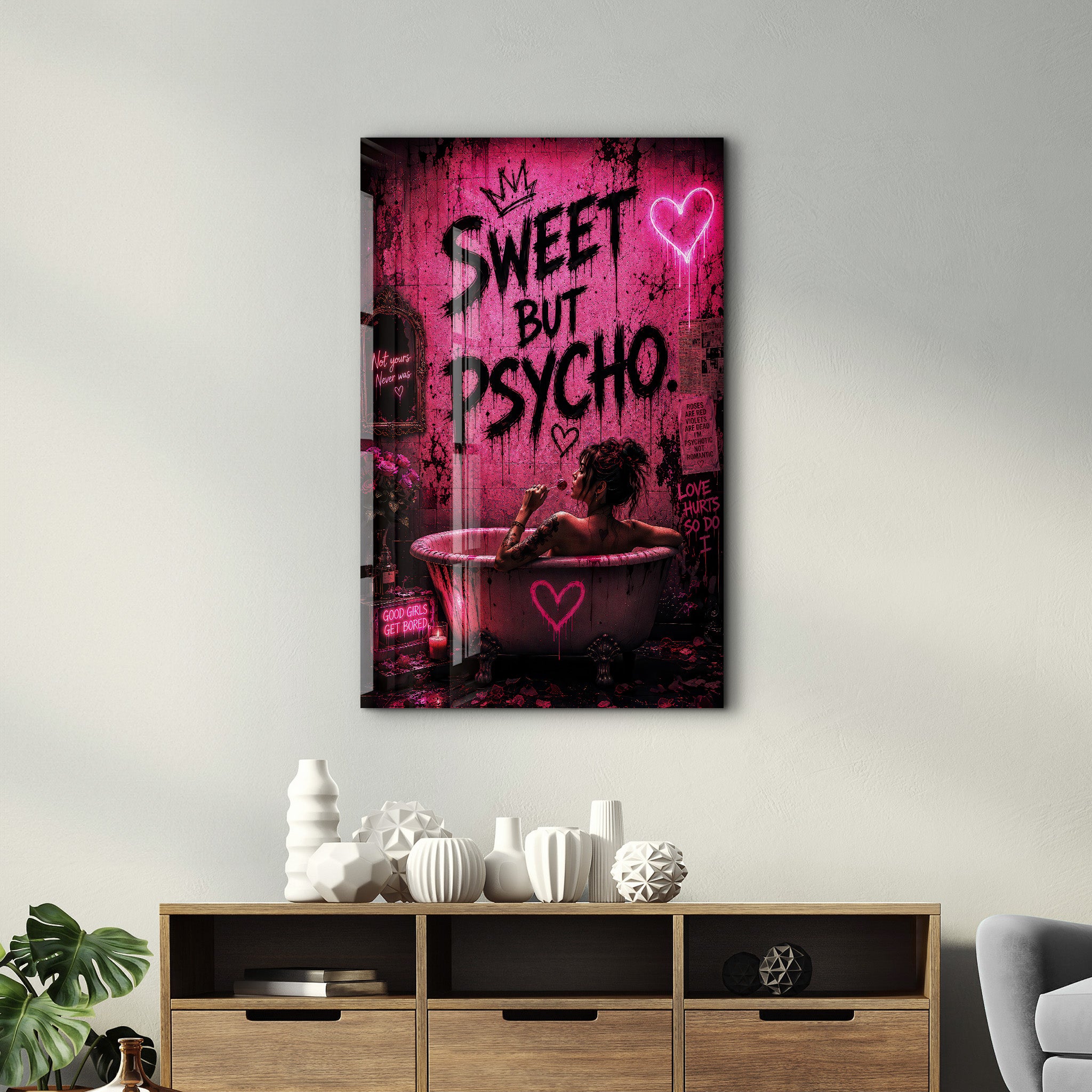 Sweet But Psycho | Glass Wall Art