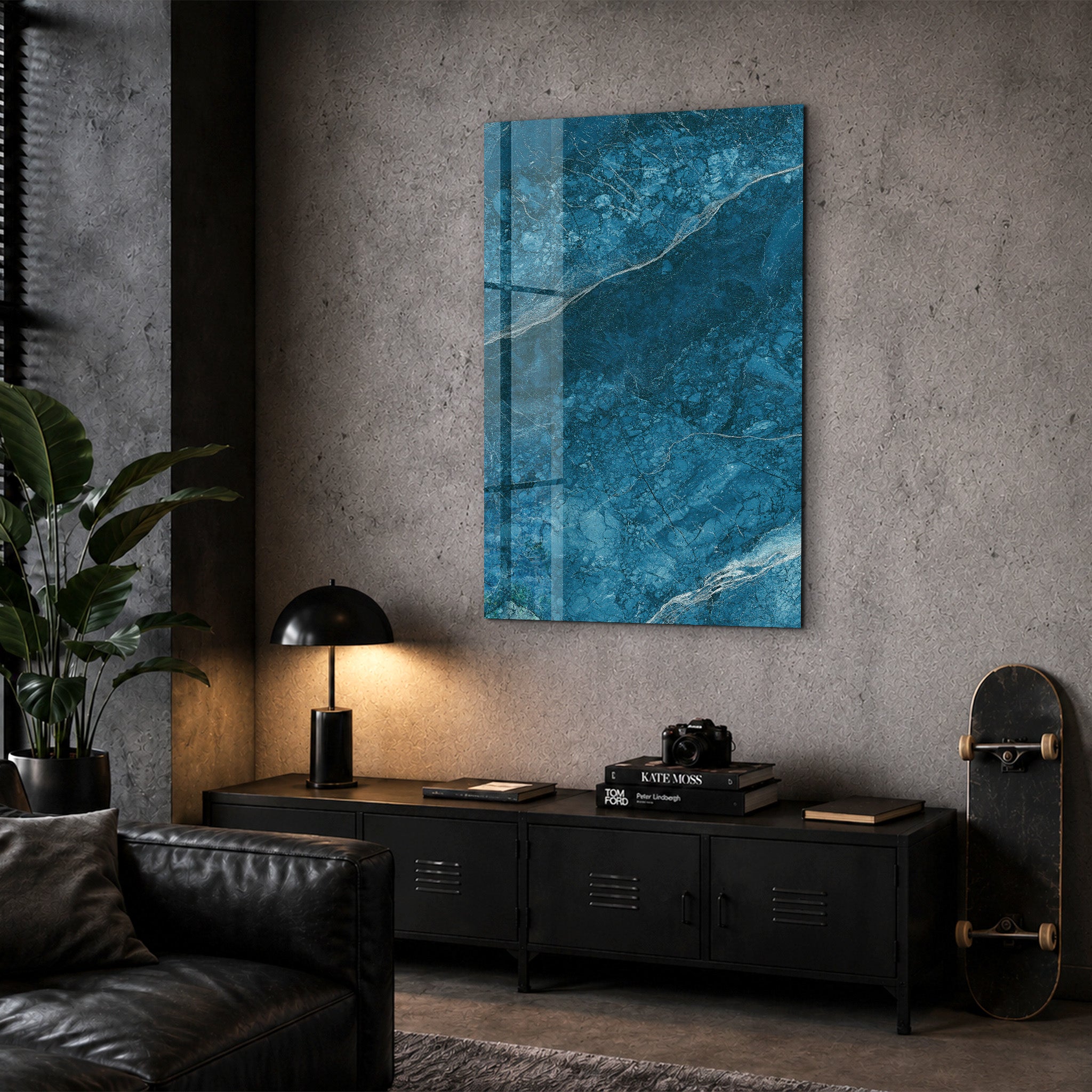 Deep Azure Marble | Glass Wall Art