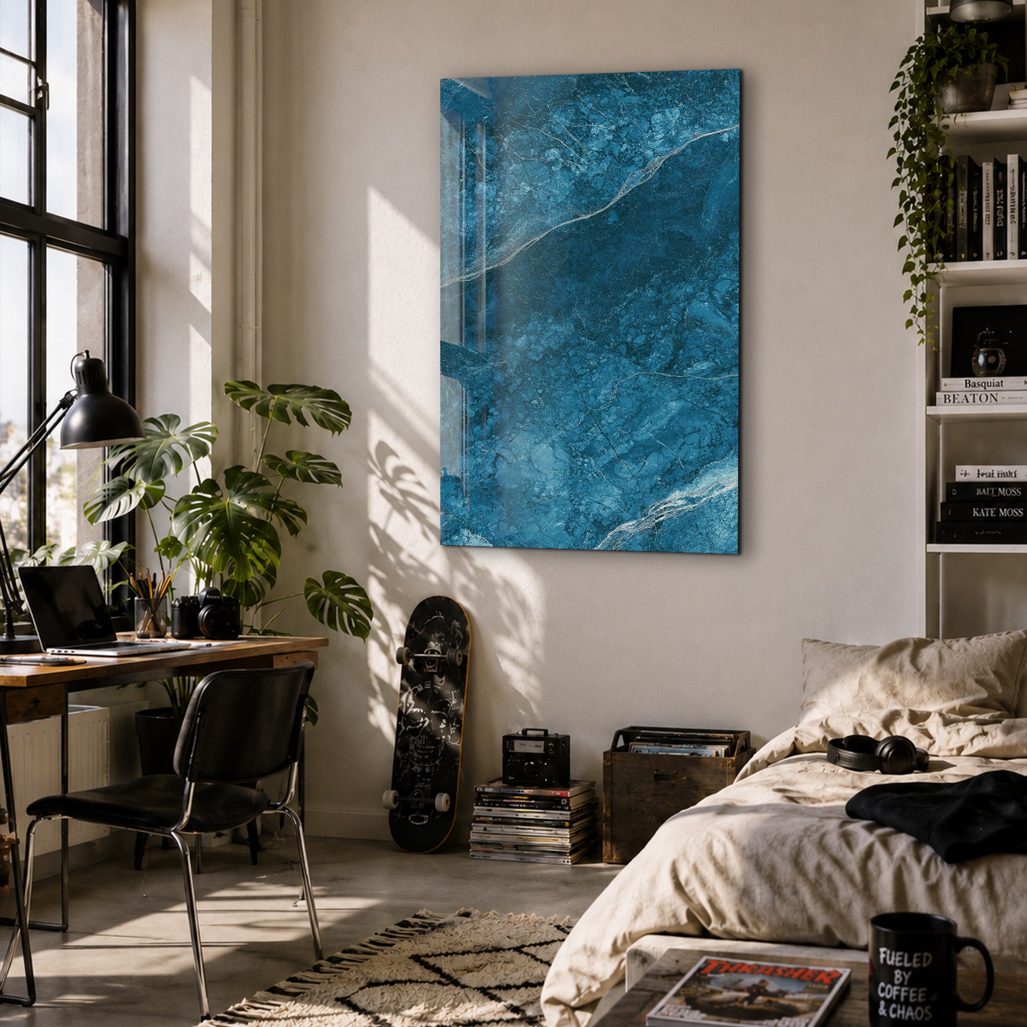 Deep Azure Marble | Glass Wall Art