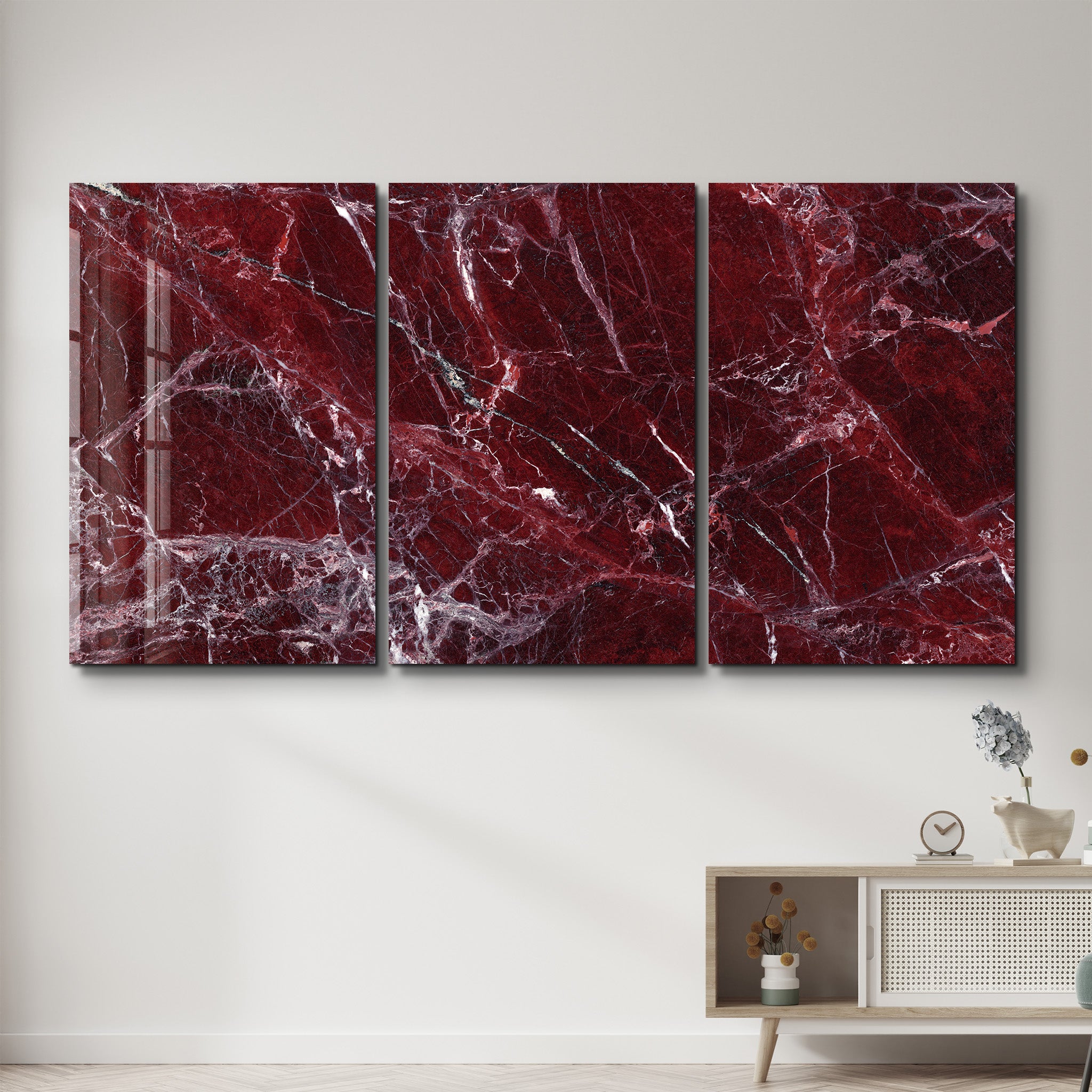 Rare Burgundy Marble Trio | Glass Wall Art