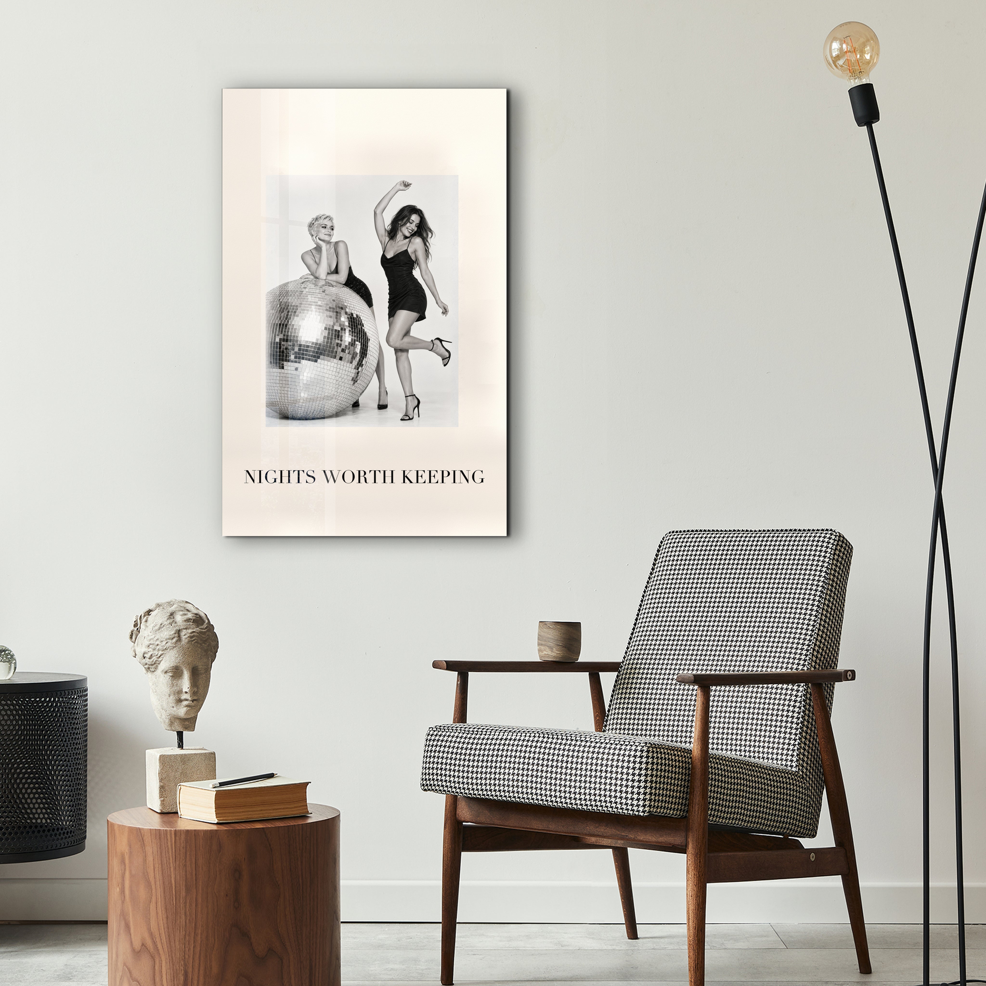 Nights Worth Keeping Artdesigna glass wall art displayed in a stylish interior setting