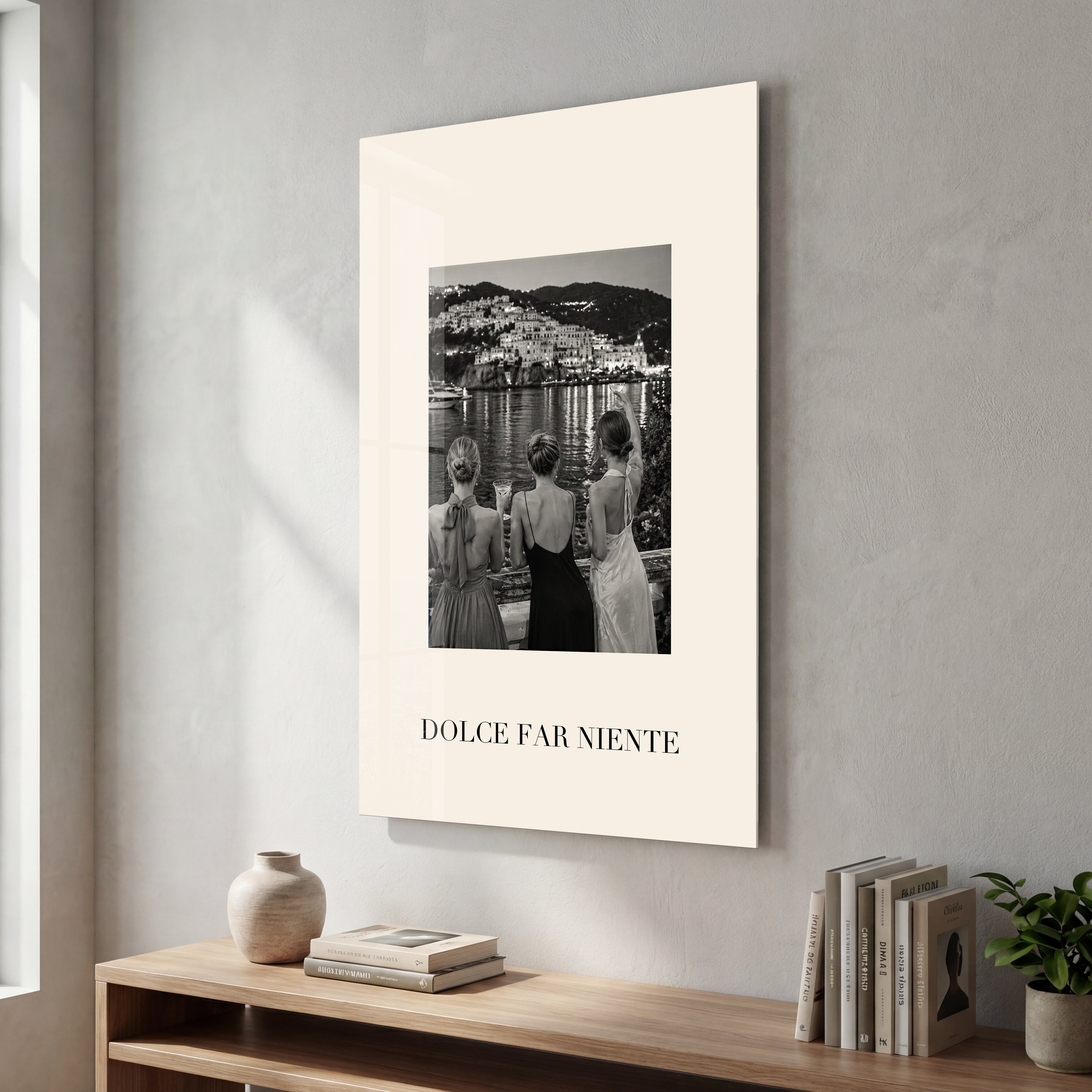 Dolce Far Niente glass wall art by Artdesigna, featuring a decorative SPR-2719 front design