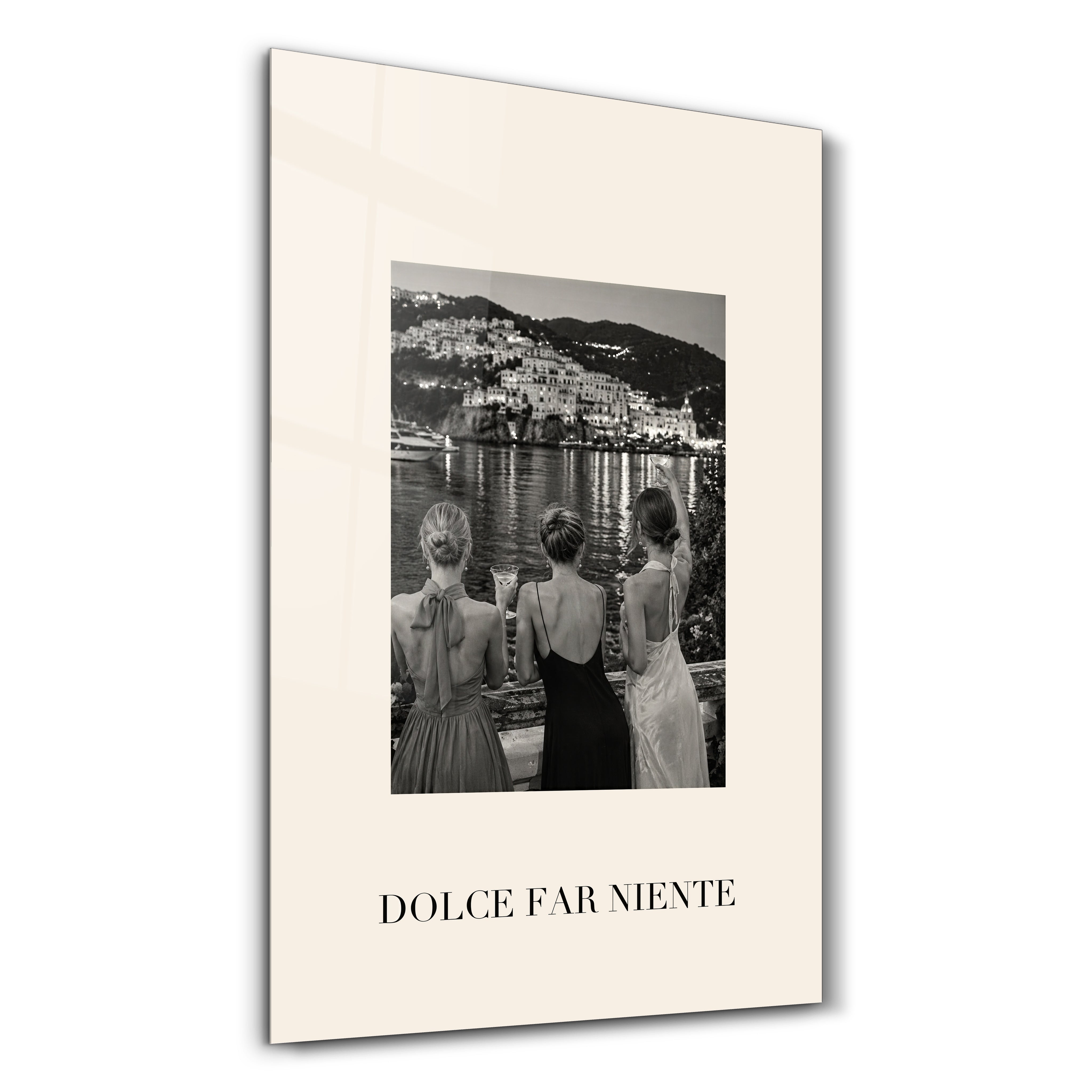 Dolce Far Niente glass wall art by Artdesigna with a modern studio design