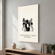 Good Company, Great Records glass wall art by Artdesigna, featuring bold typographic lettering on clear glass