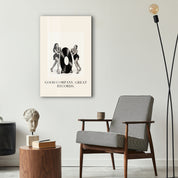 Good Company, Great Records glass wall art by Artdesigna in a stylish interior setting