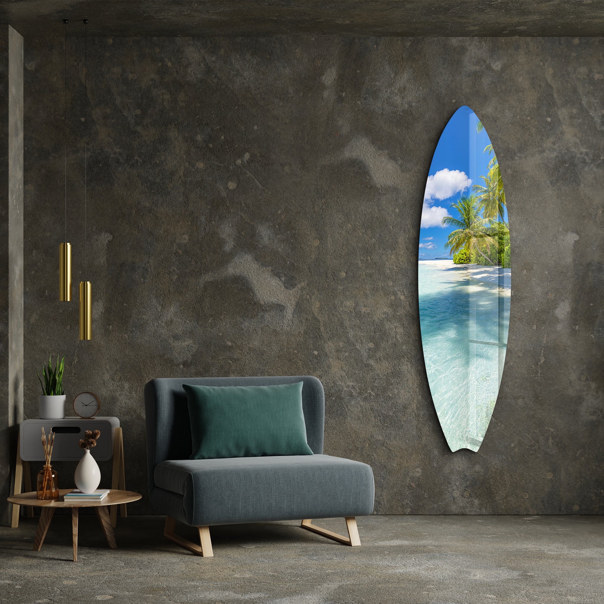 Palm Paradise | Surfboard Glass Wall Art