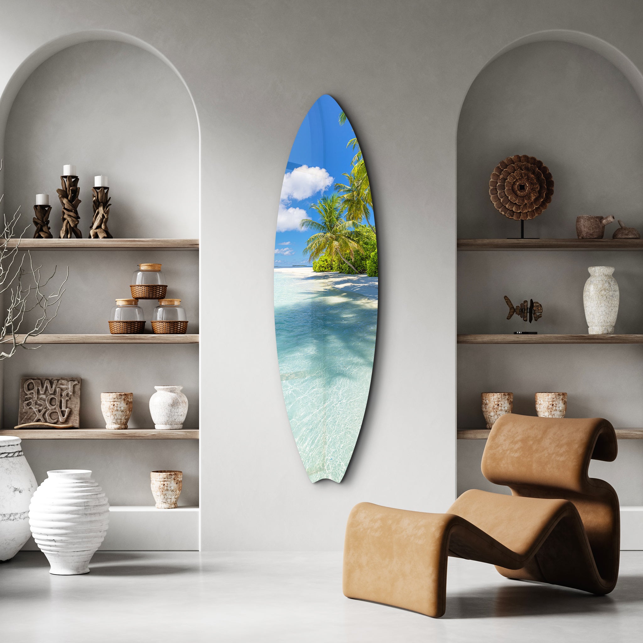 Palm Paradise | Surfboard Glass Wall Art