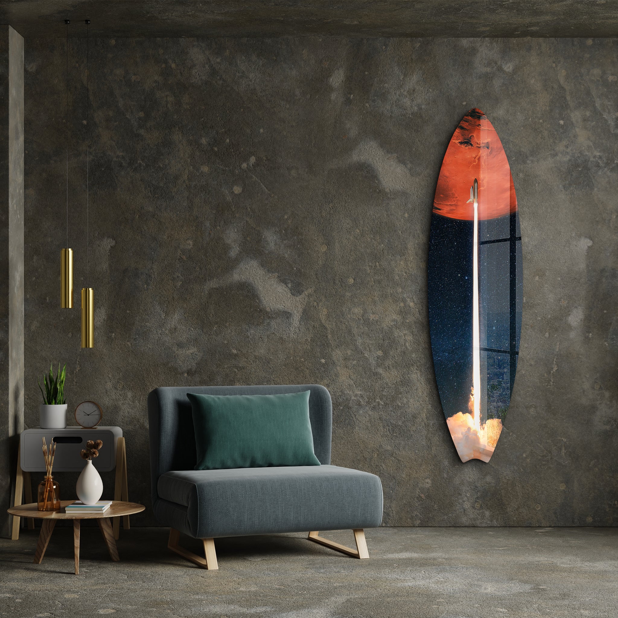 Cosmic Launch | Surfboard Glass Wall Art