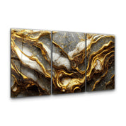 ・"Golden Roots in the Marble - Trio"・Glass Wall Art - ArtDesigna Glass Printing Wall Art