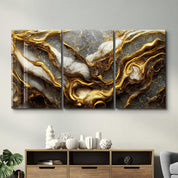 ・"Golden Roots in the Marble - Trio"・Glass Wall Art - ArtDesigna Glass Printing Wall Art