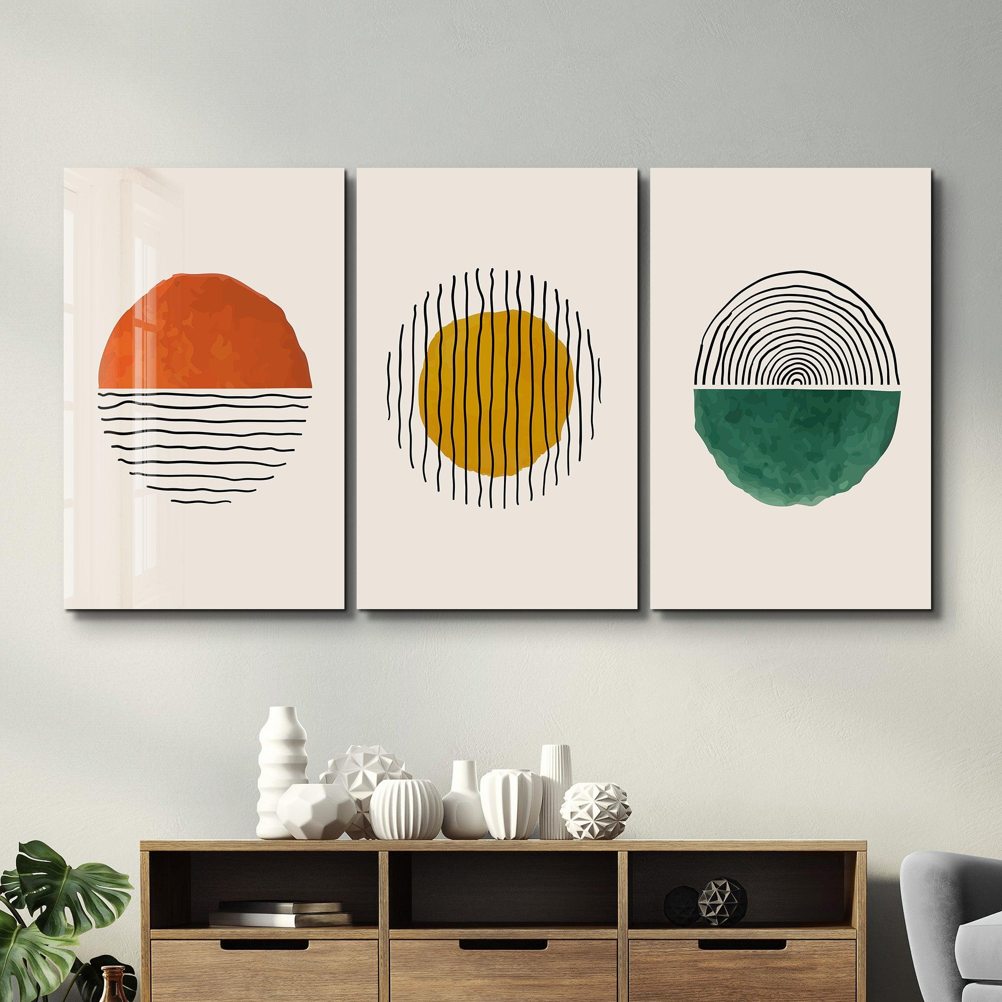 ・"Abstract Sun - Trio"・Glass Wall Art - ArtDesigna Glass Printing Wall Art