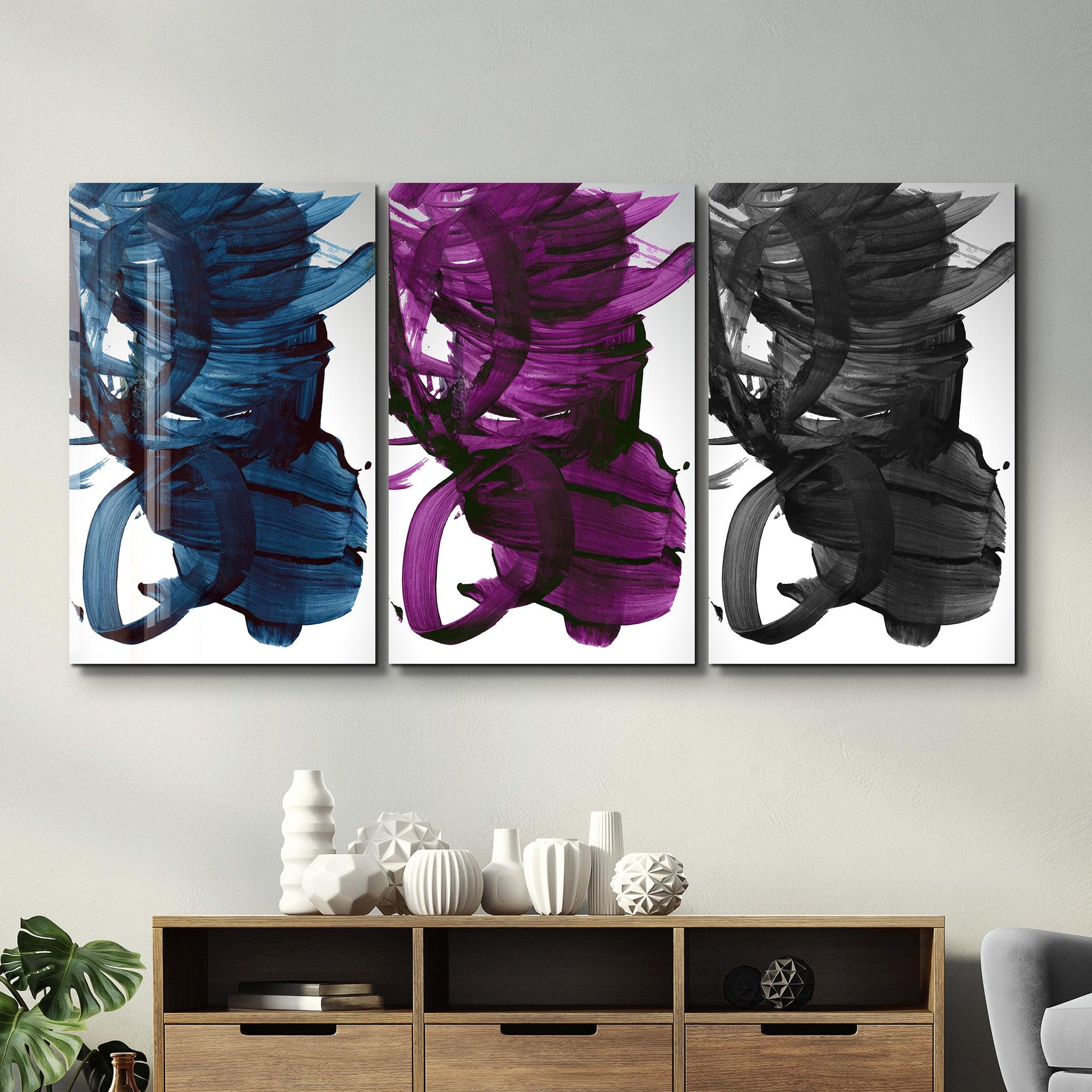 ・"Abstract Brush Strokes - Trio"・Glass Wall Art - ArtDesigna Glass Printing Wall Art