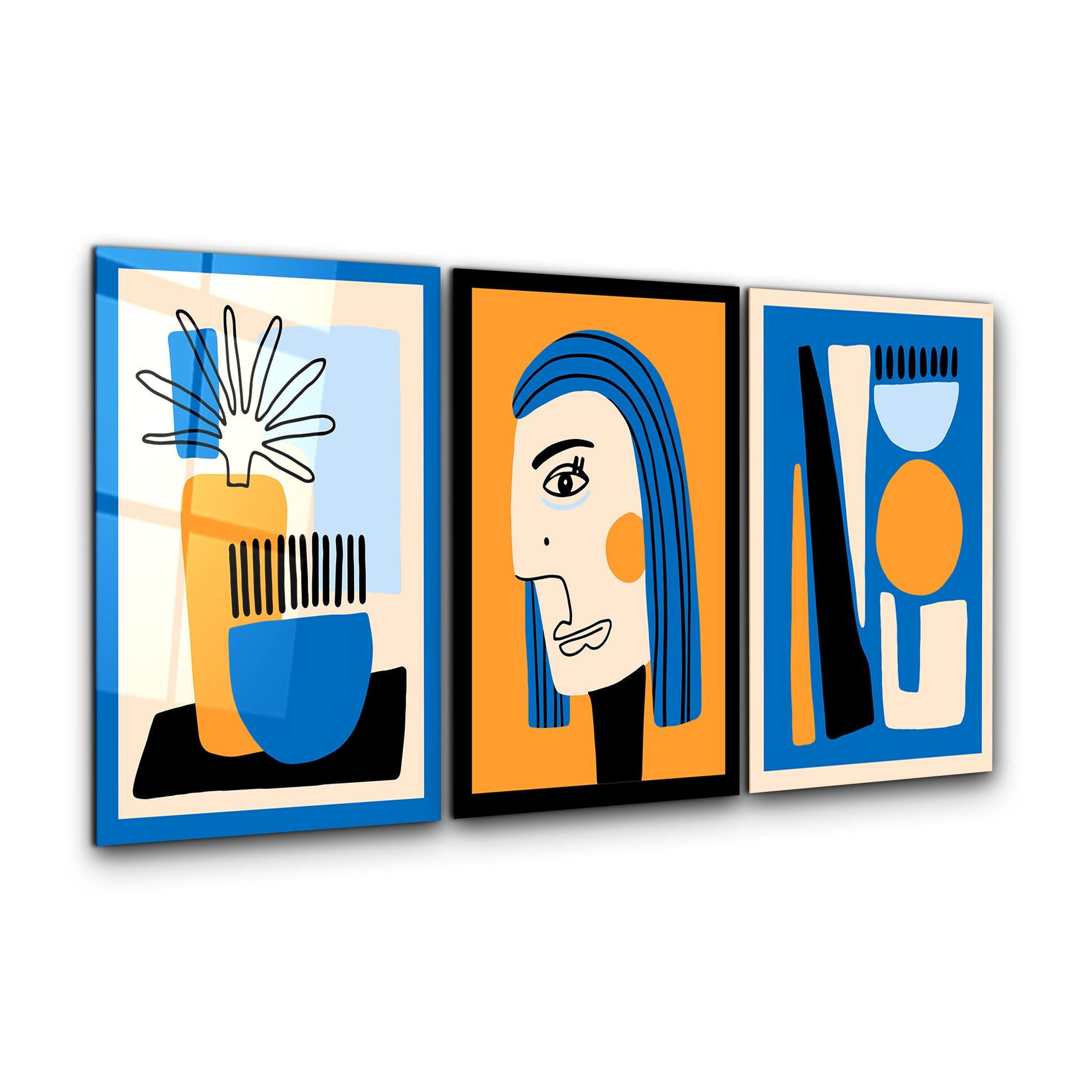 ・"Picasso Style Abstract - Trio"・Glass Wall Art - ArtDesigna Glass Printing Wall Art