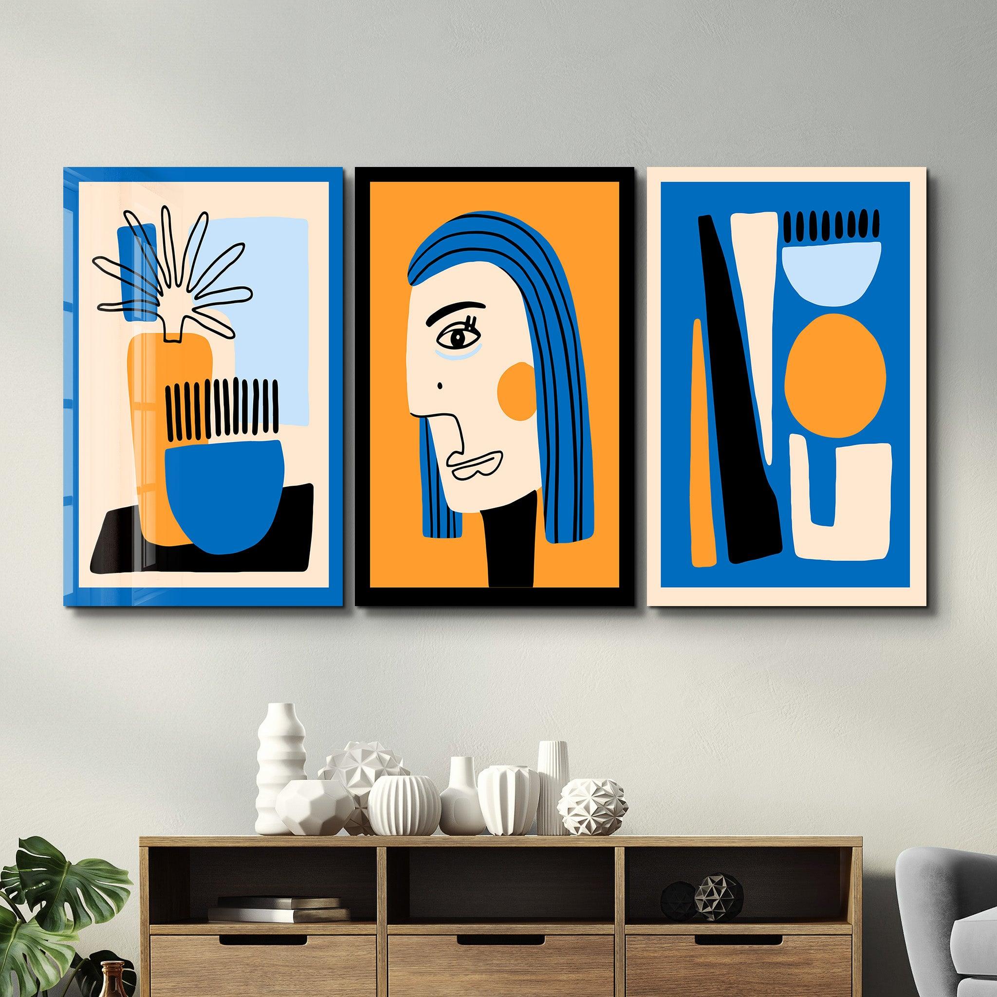 ・"Picasso Style Abstract - Trio"・Glass Wall Art - ArtDesigna Glass Printing Wall Art