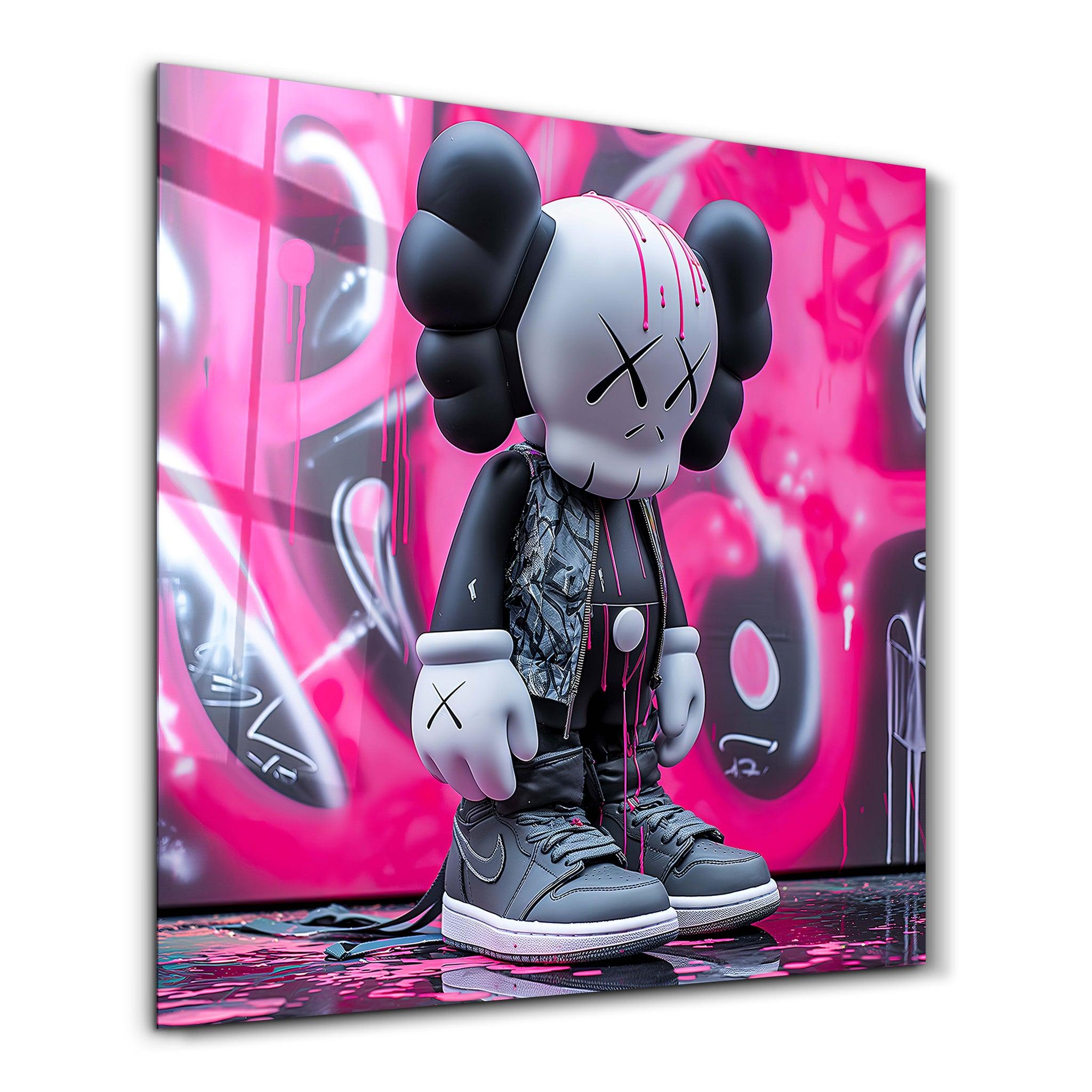 White KAWS with Nike Fan Art Stylish | Glass Wall Art - Artdesigna