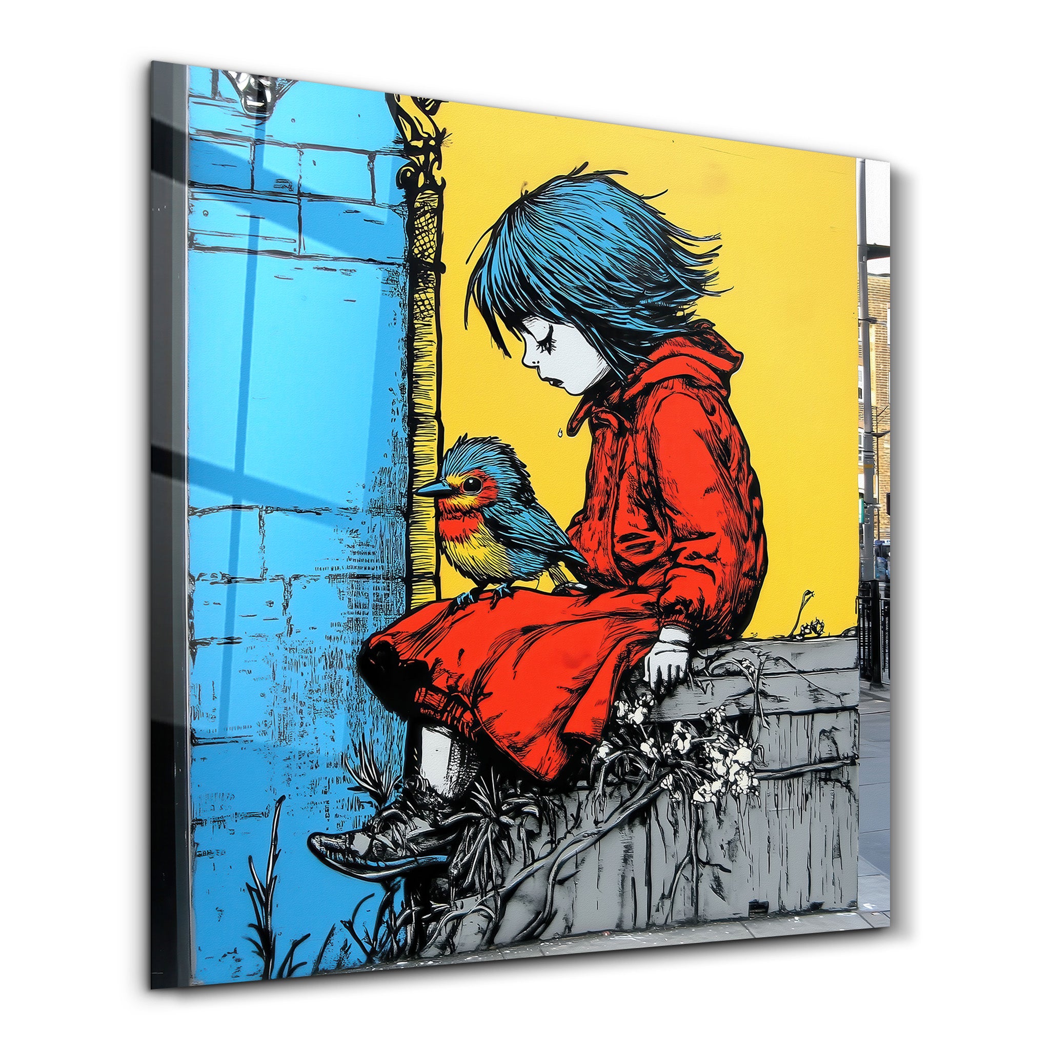 Young Girl in a Red Coat | Glass Wall Art