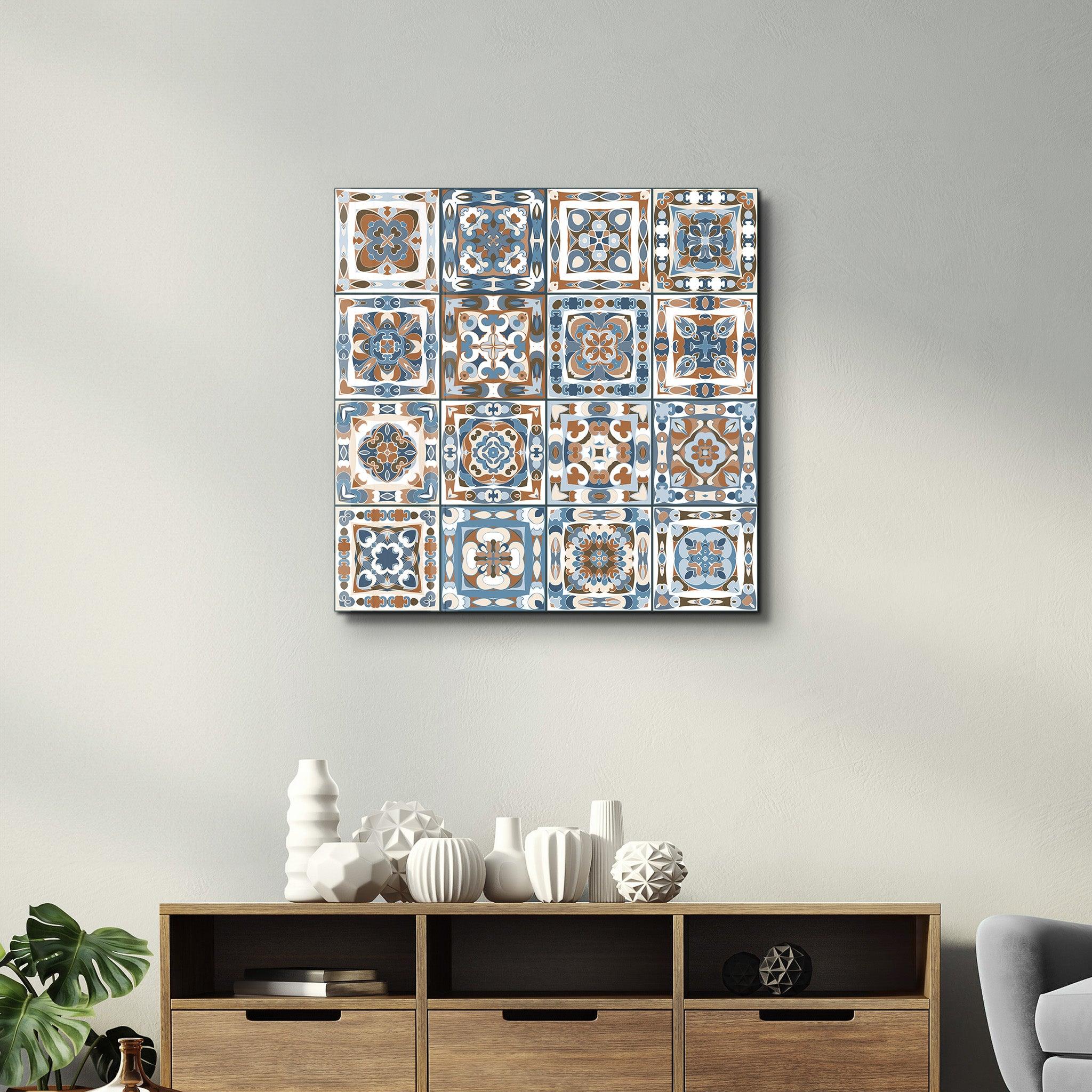 Brown-Blue Italian Ceramic Tiles Collection | Glass Wall Art - Artdesigna