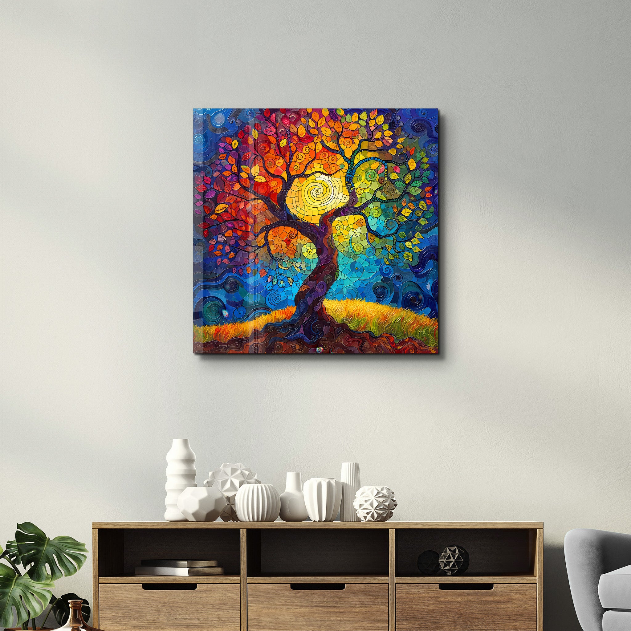 Tree of Life Mosaic Style | Glass Wall Art - Artdesigna