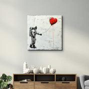 Heart Balloon in the Astronaut's Hand | Banksy Style Glass Wall Art - Artdesigna