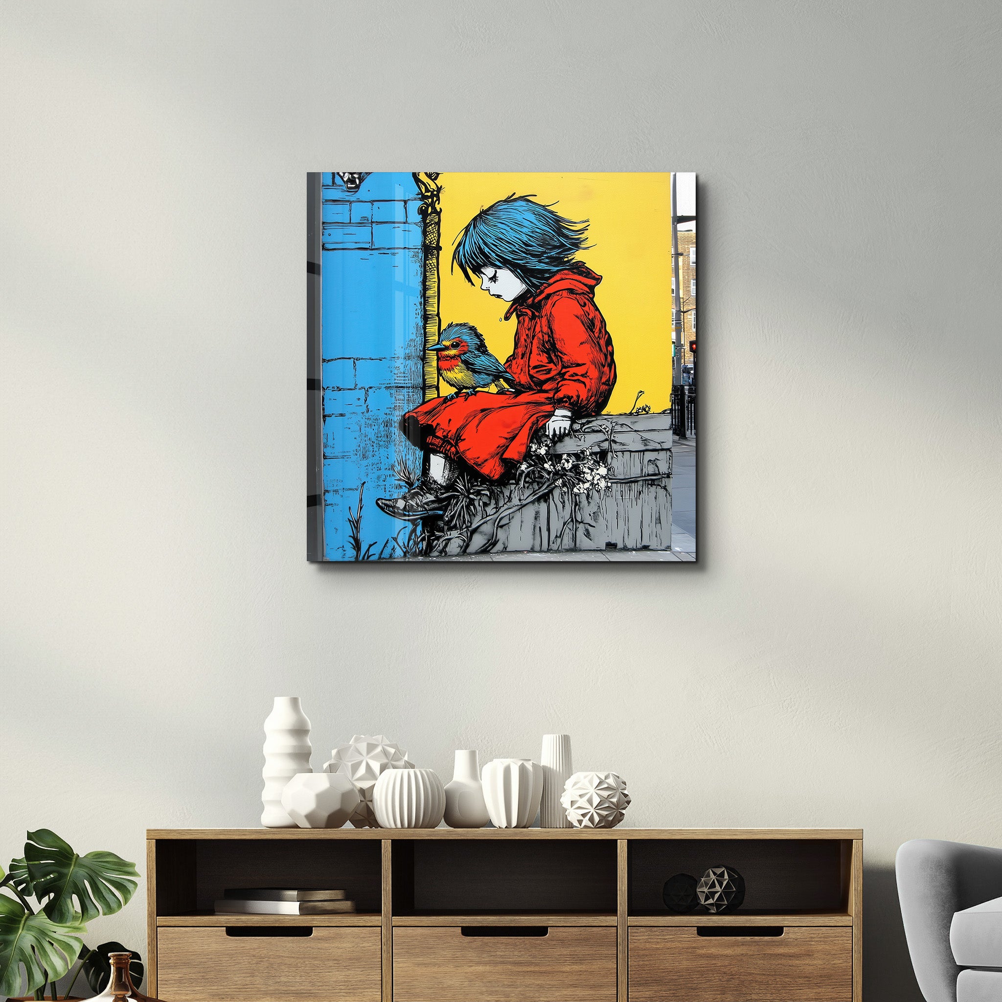 Young Girl in a Red Coat | Glass Wall Art