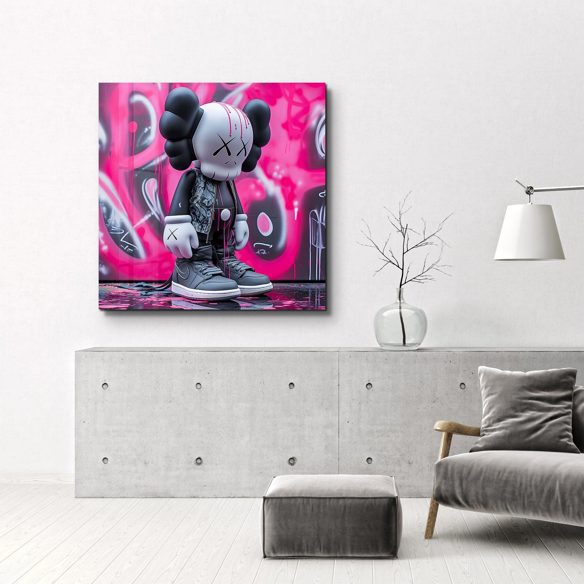 White KAWS with Nike Fan Art Stylish | Glass Wall Art - Artdesigna