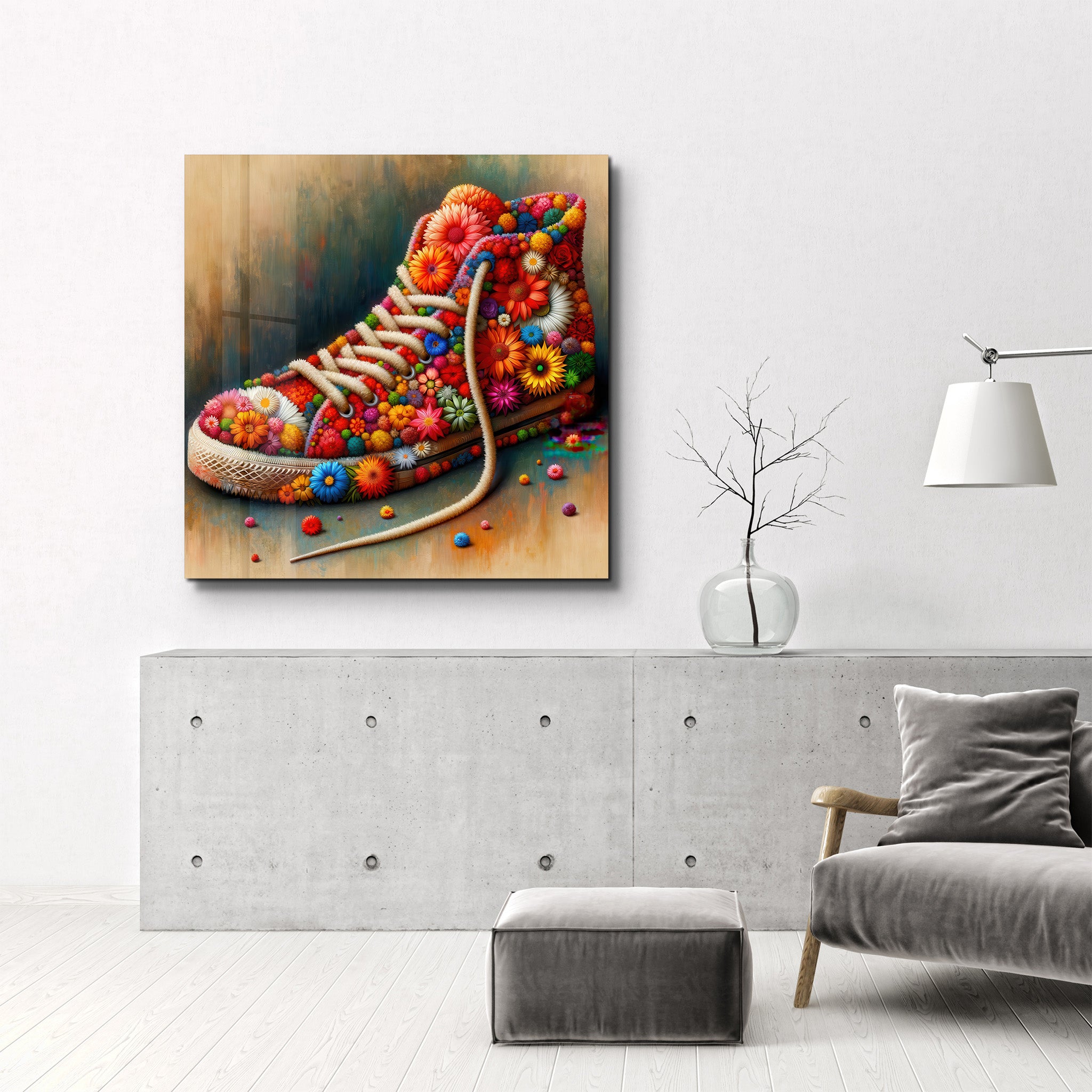 Flower Sneaker | Glass Wall Art - Artdesigna