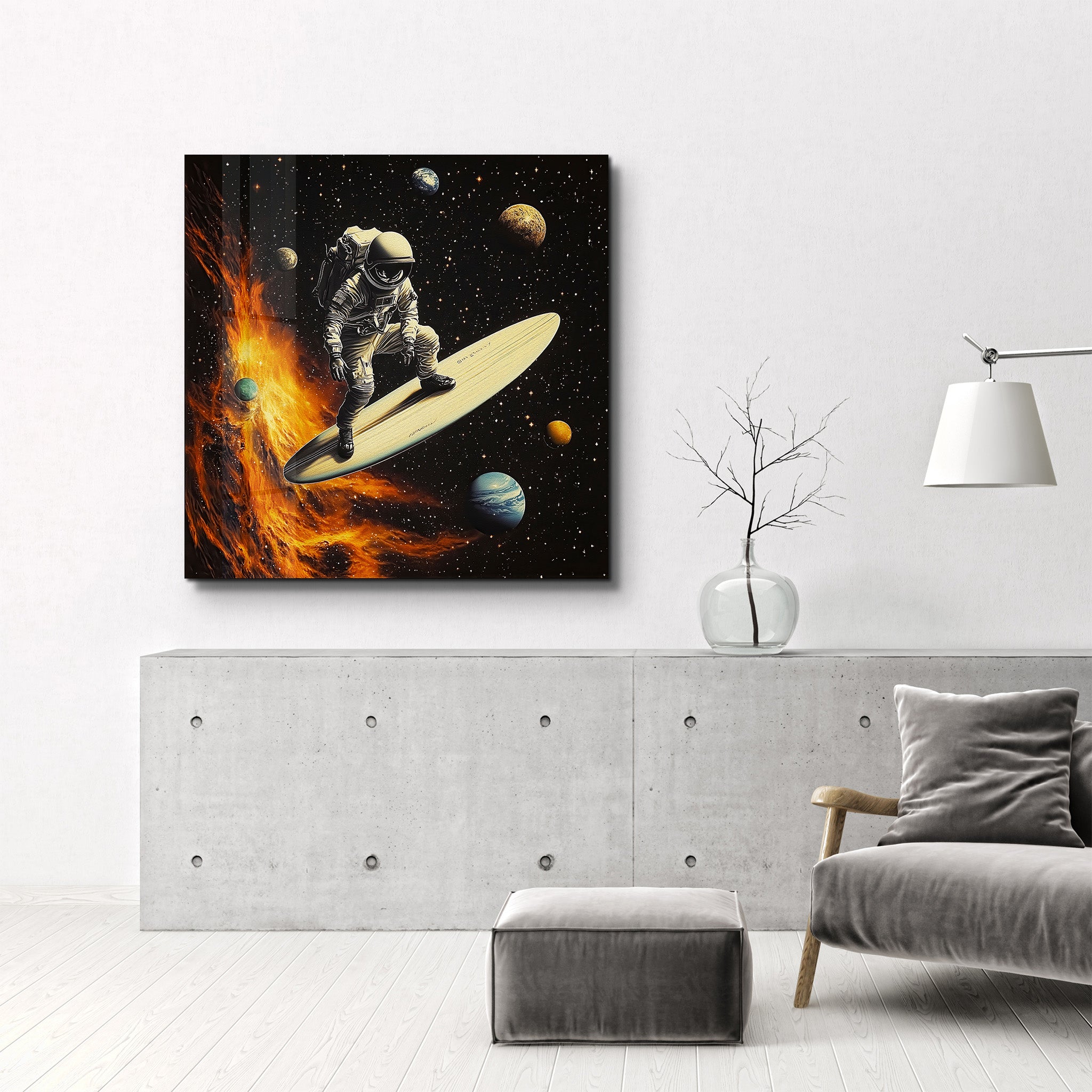 Surfing in the Space | Glass Wall Art