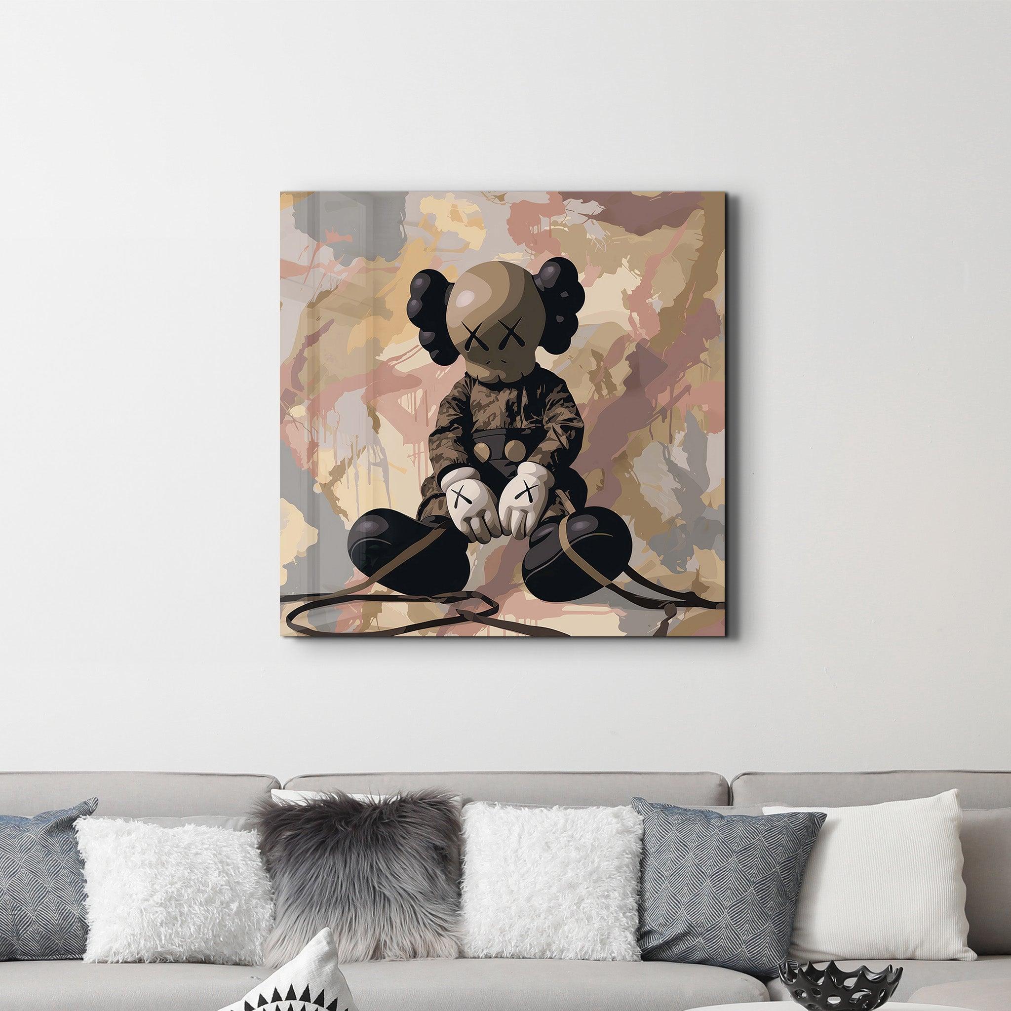 Brown KAWS Retro Fan Art Stylish | Glass Wall Art - Artdesigna