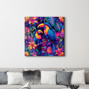 Rainbow Parrots | Glass Wall Art - Artdesigna