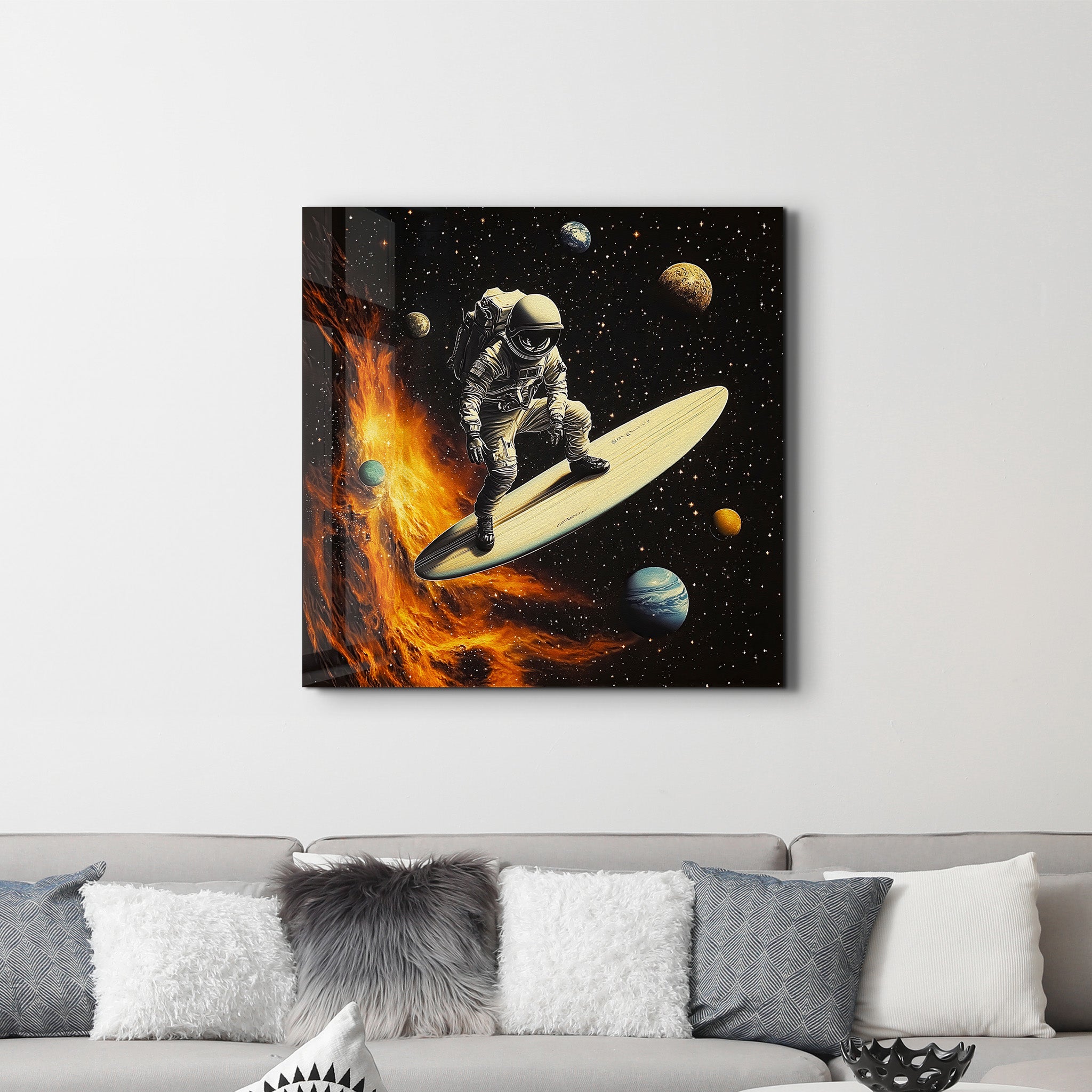 Surfing in the Space | Glass Wall Art