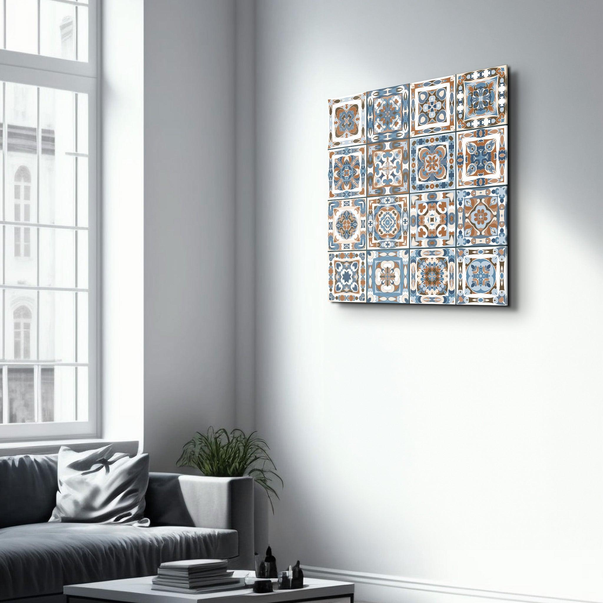 Brown-Blue Italian Ceramic Tiles Collection | Glass Wall Art - Artdesigna