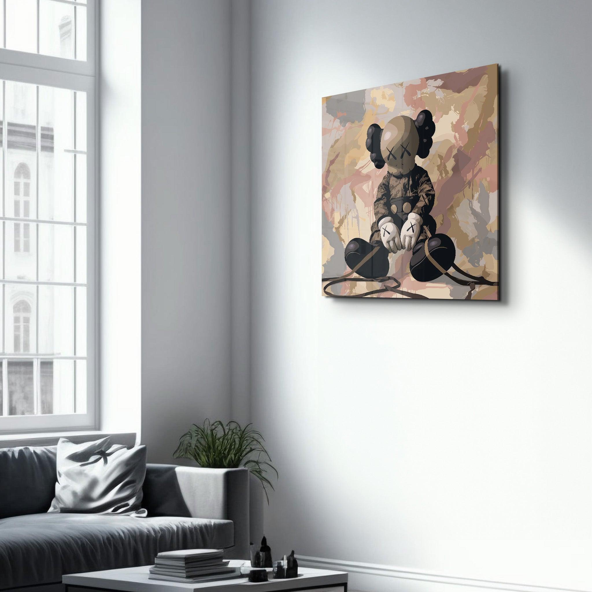 Brown KAWS Retro Fan Art Stylish | Glass Wall Art - Artdesigna