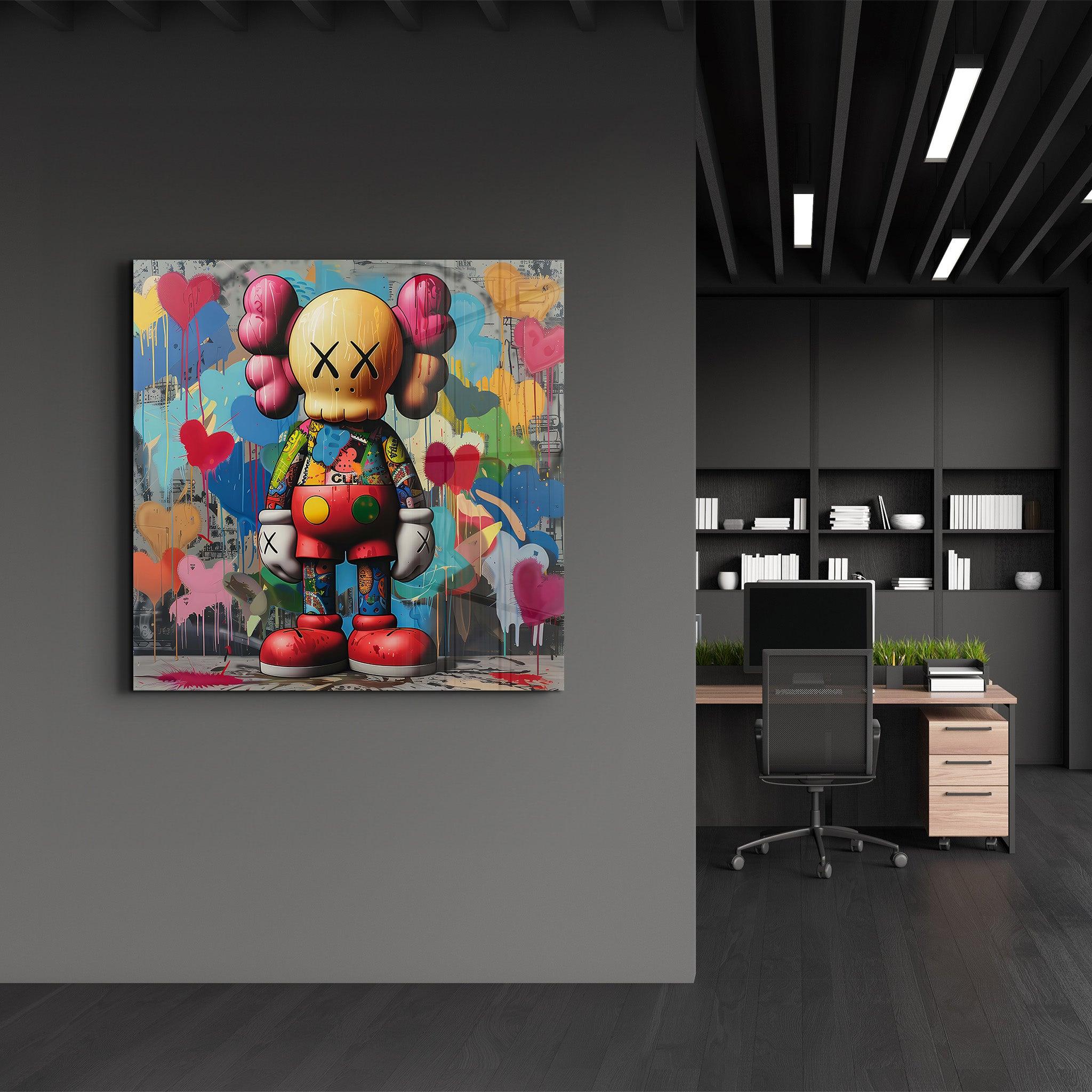 KAWS Colorful Fan Art Graffiti | Glass Wall Art - Artdesigna