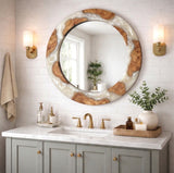White Pearl Epoxy & Olive Wood Mirror