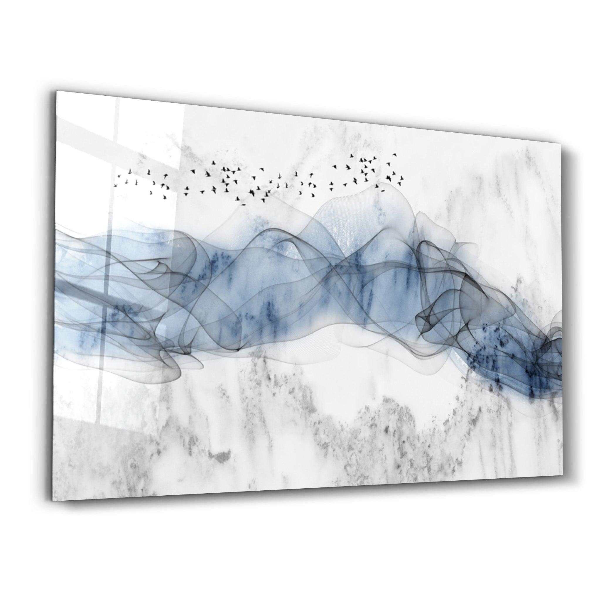 Abstract Flying Birds | Glass Wall Art - Artdesigna