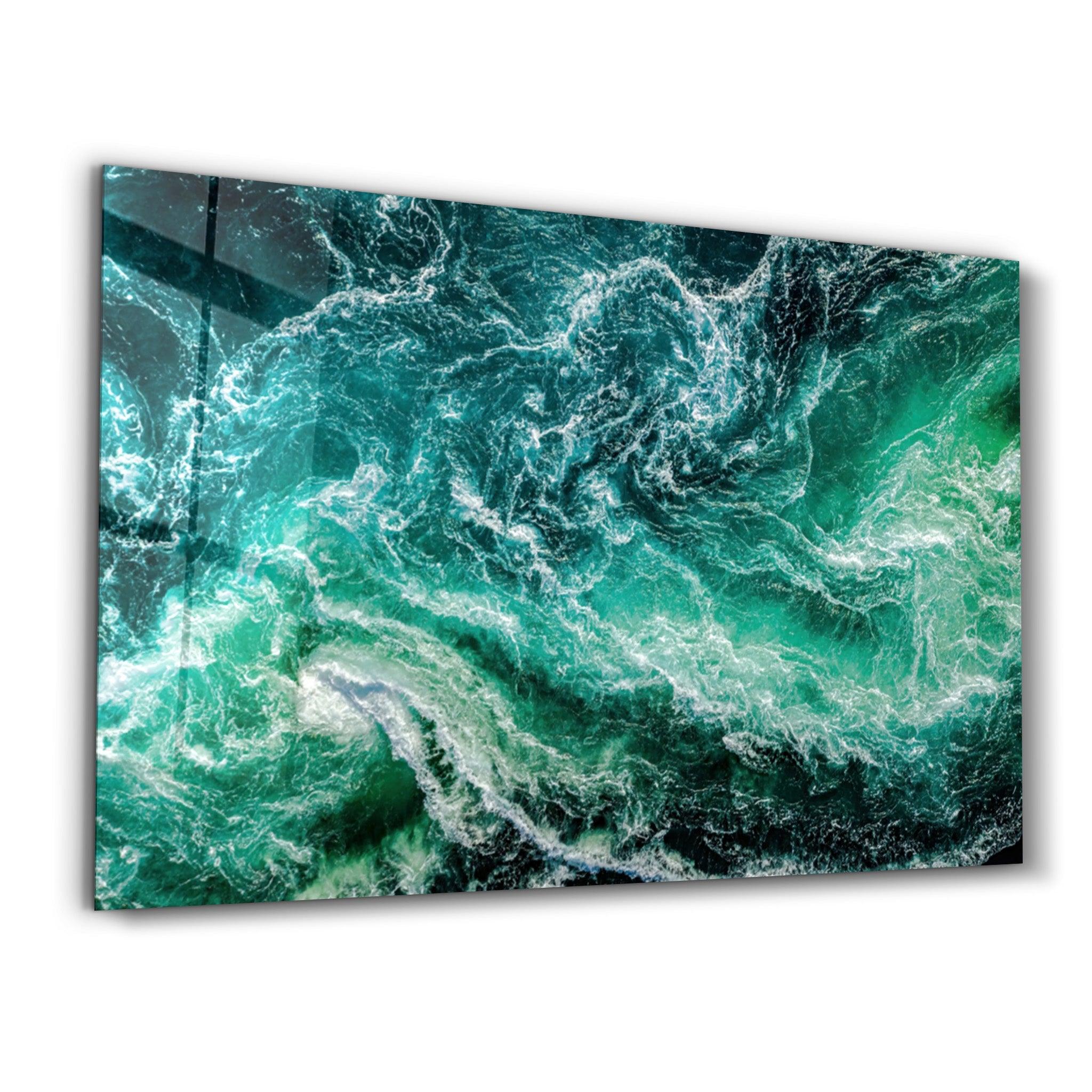 Green Waves | Glass Wall Art - Artdesigna